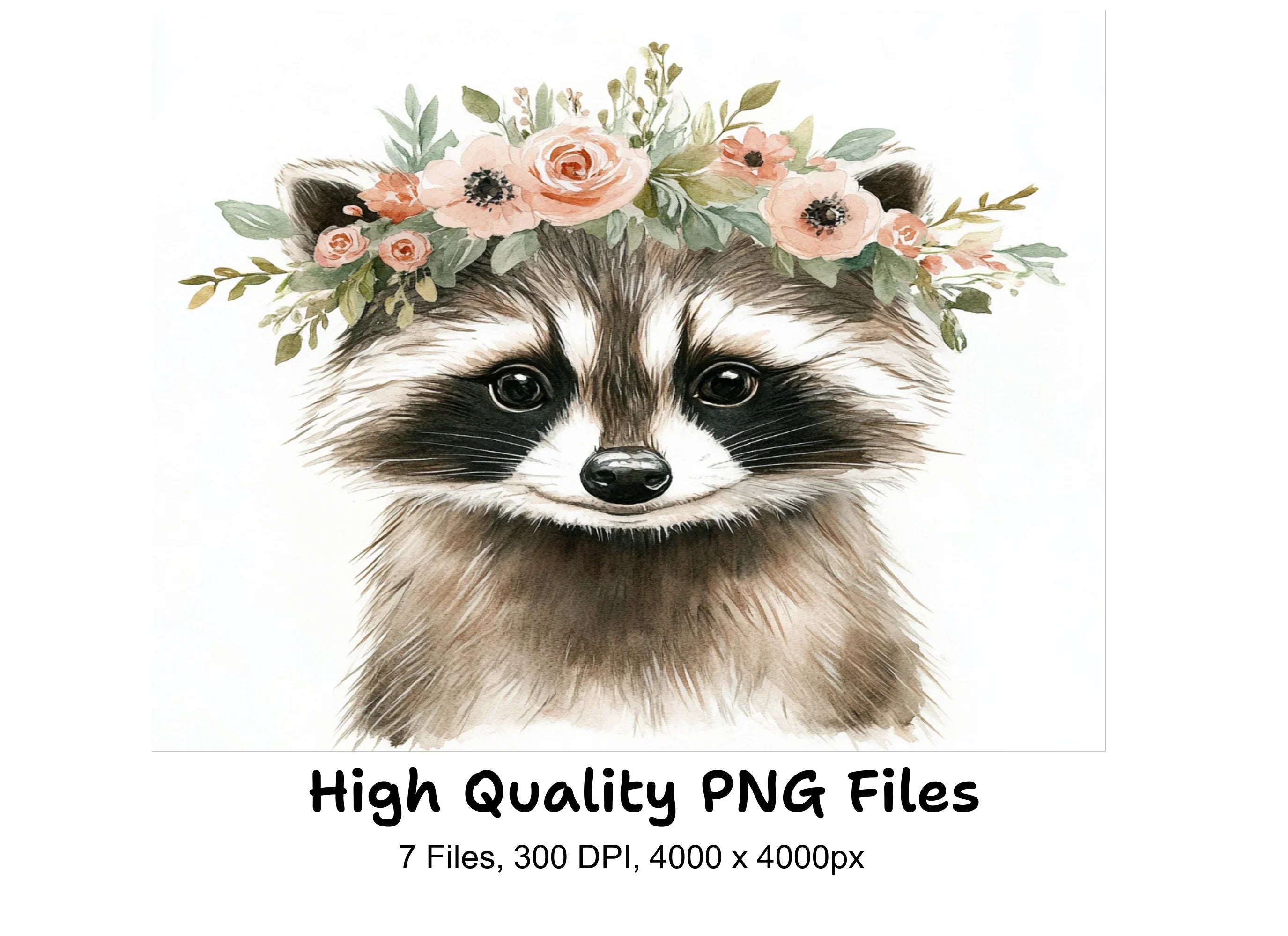 Cute Raccoon Flower Crown Clipart Bundle