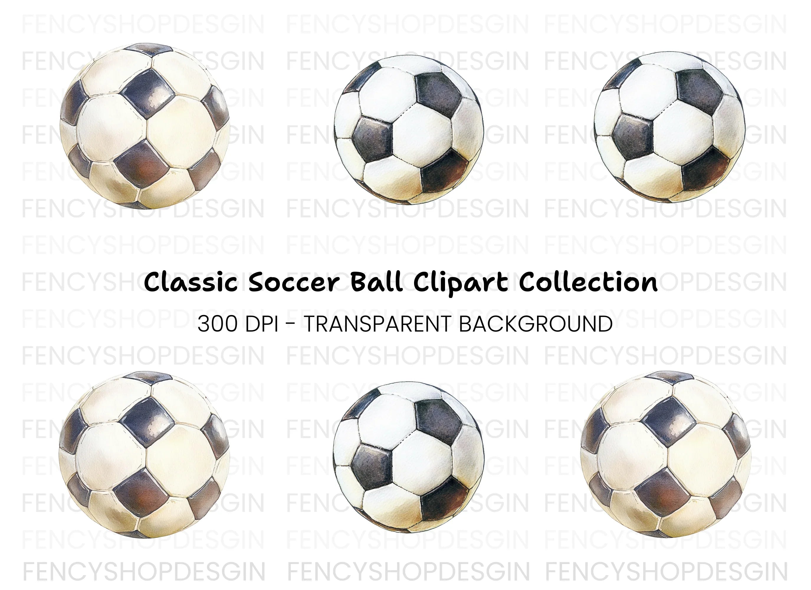 Hand Painted Soccer Ball Illustrations Clipart Bundle