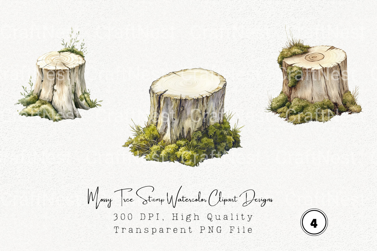 Mossy Tree Stump Designs Clipart Bundle