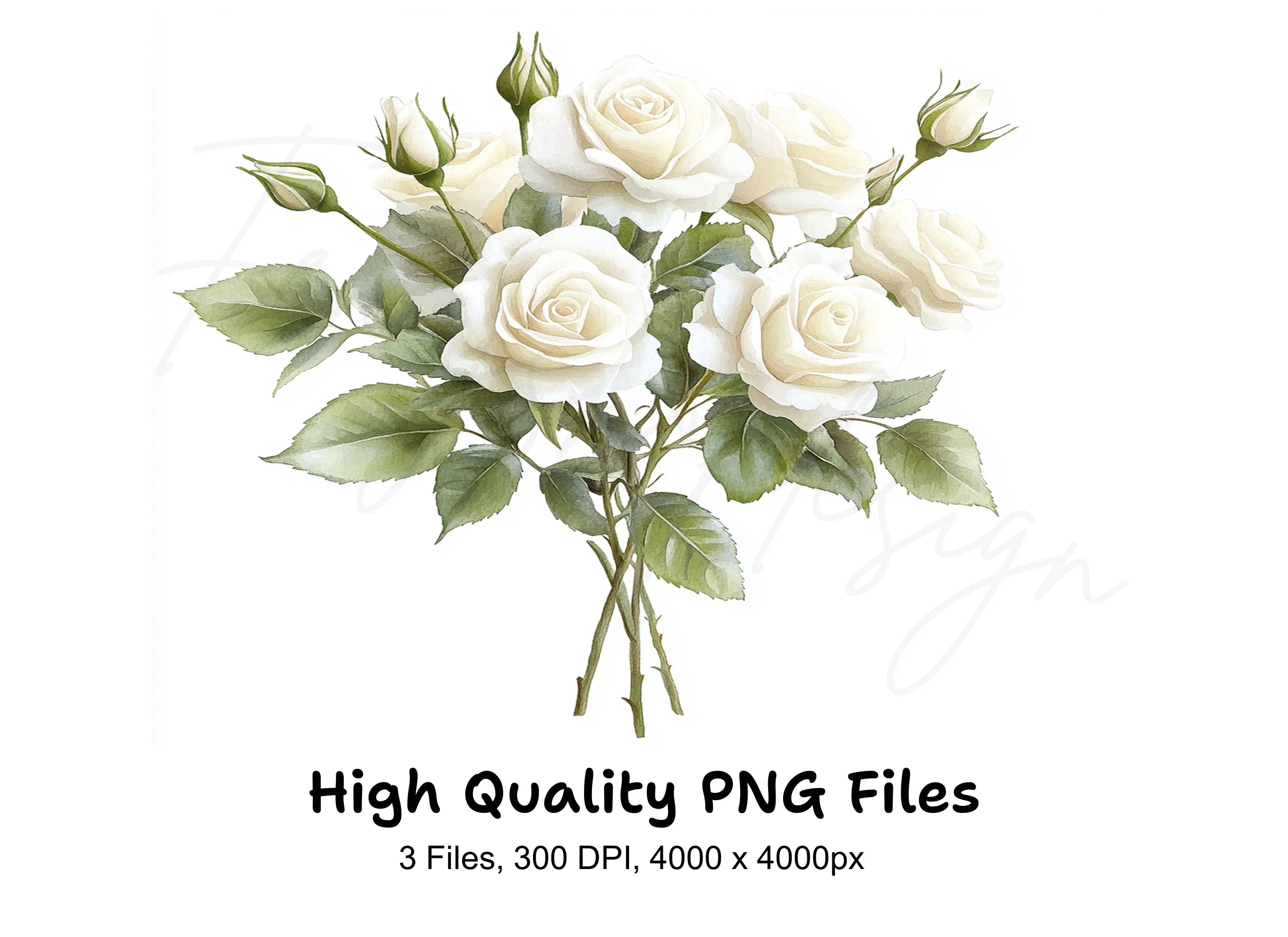 White Rose Floral Clipart Bundle