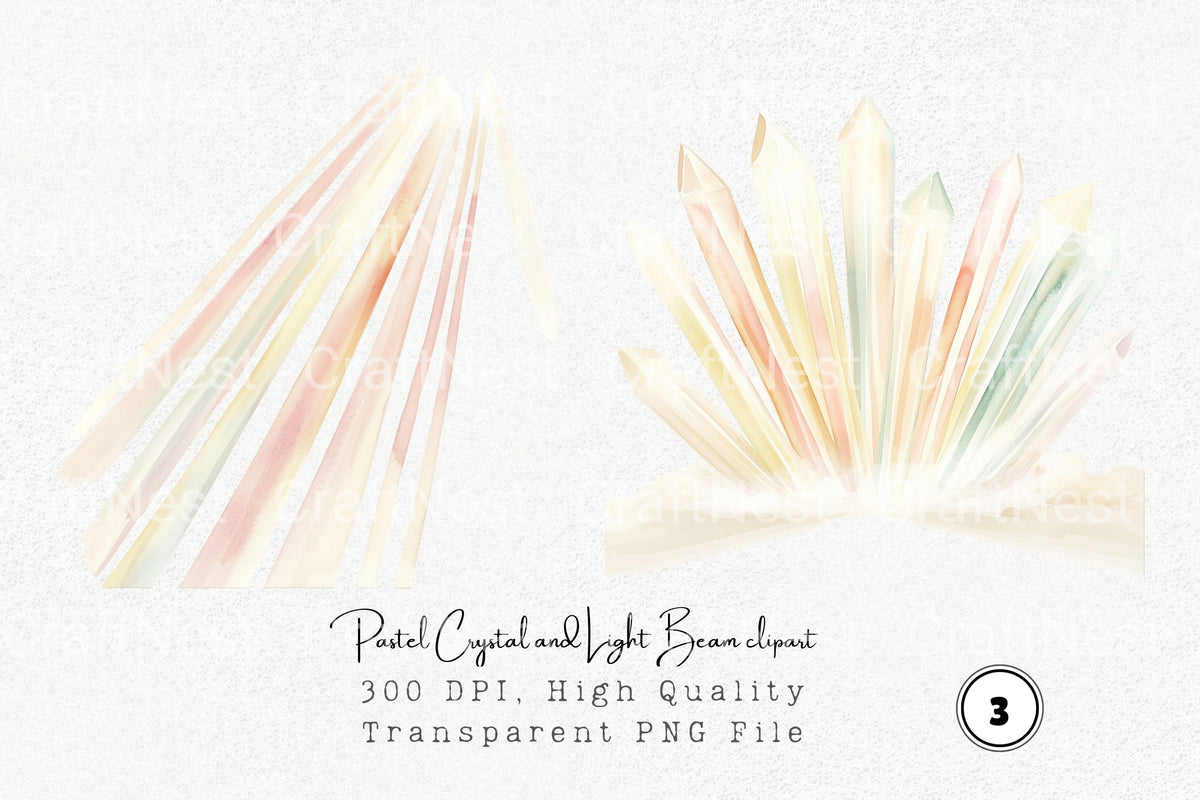 Pastel Crystal And Light Beam Clipart Bundle
