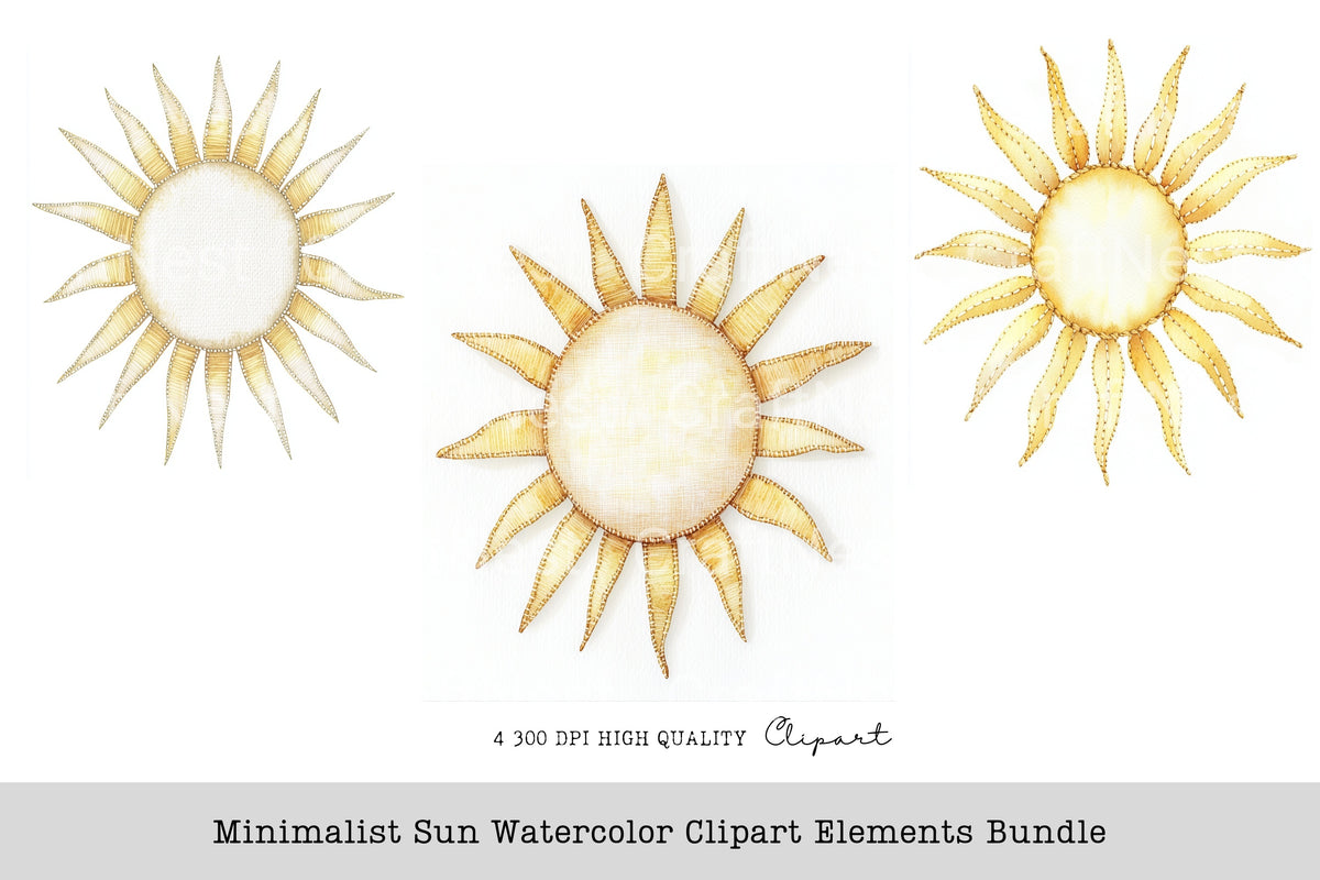 Minimalist Sun Watercolor Clipart Elements Planner