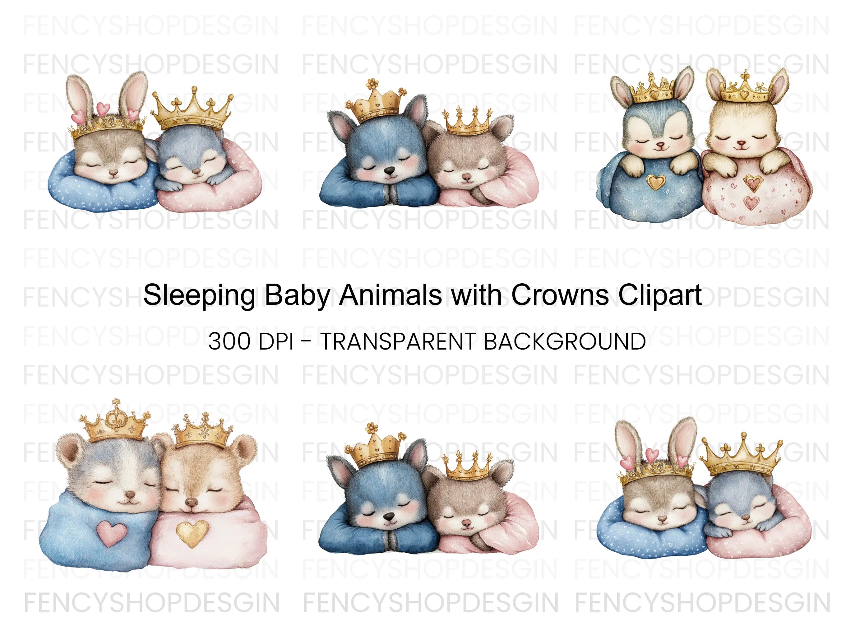 Sleeping Baby Animal Prince Princess Clipart Bundle
