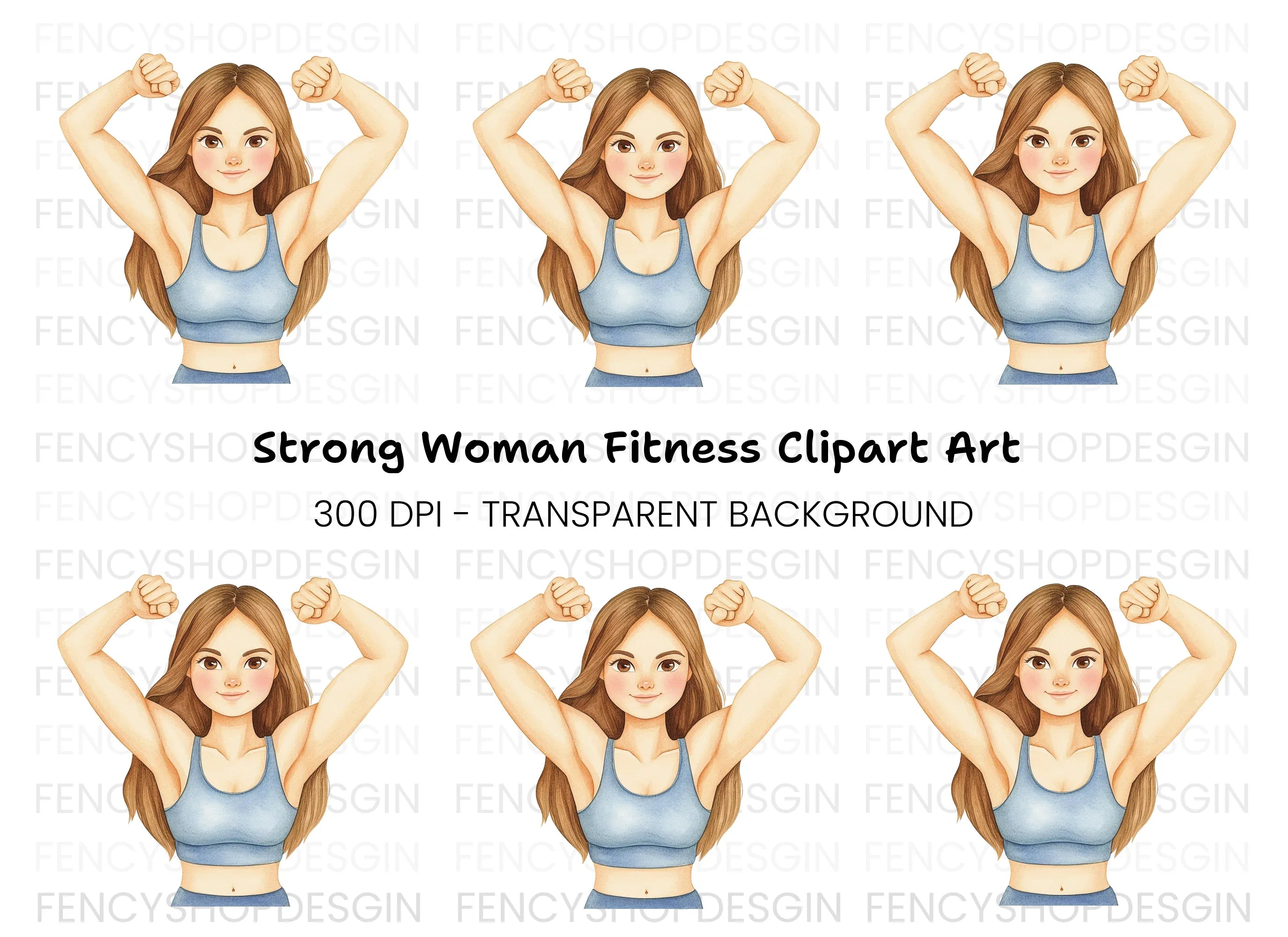 Strong Woman Fitness Power Clipart Bundle