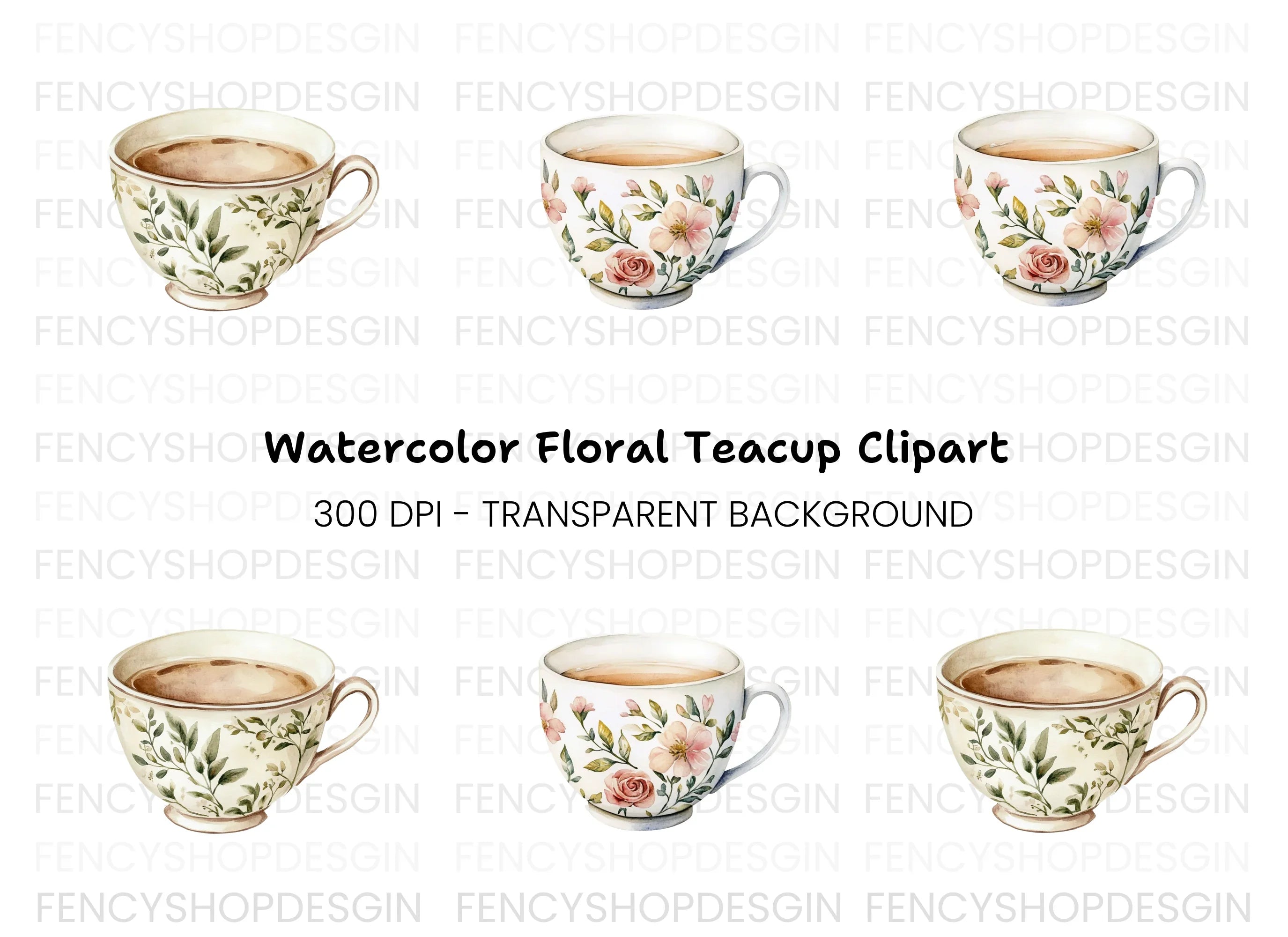 Elegant Floral Teacup Clipart Bundle