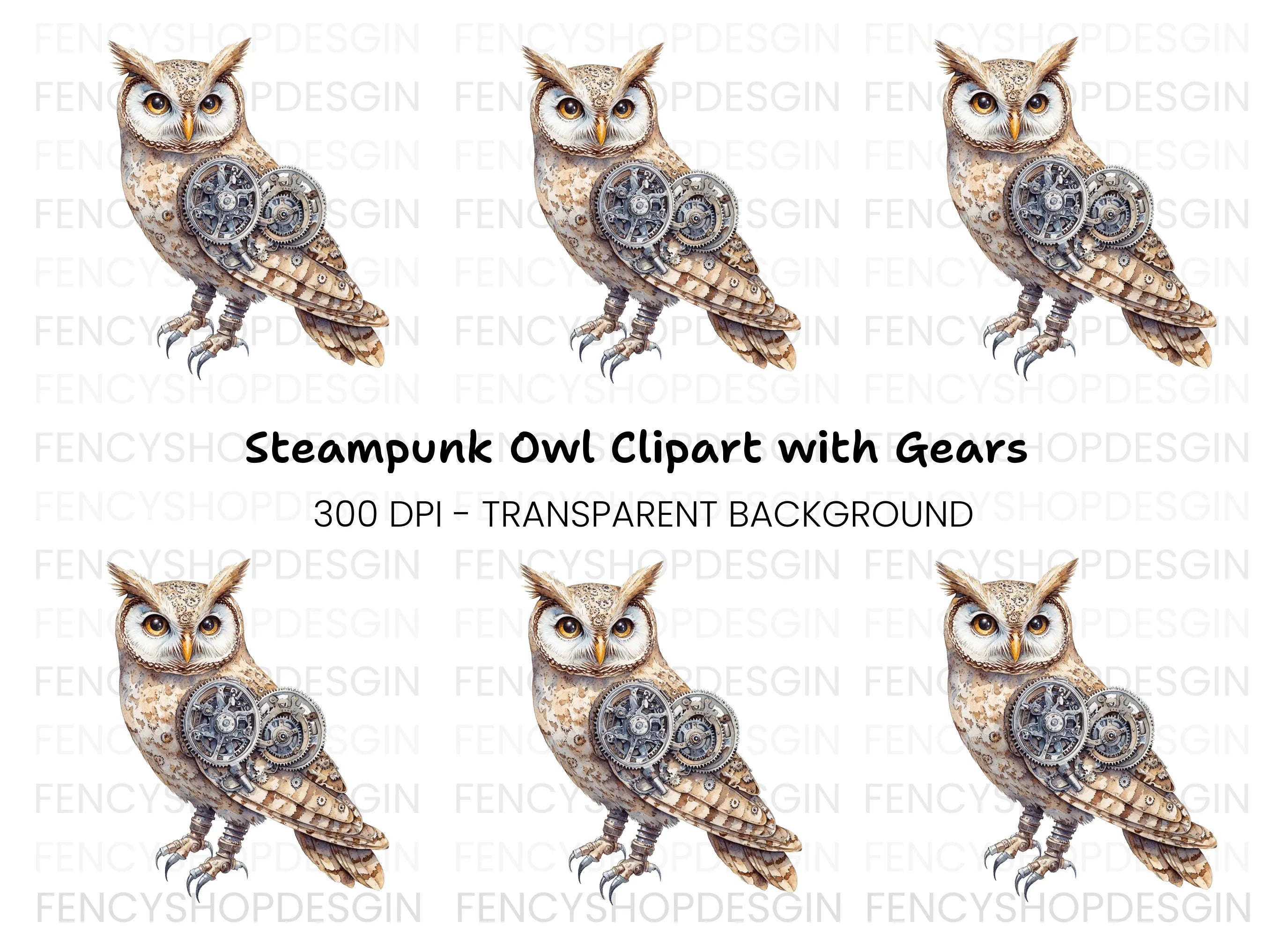 Steampunk Owl Mechanical Bird Clipart Bundle
