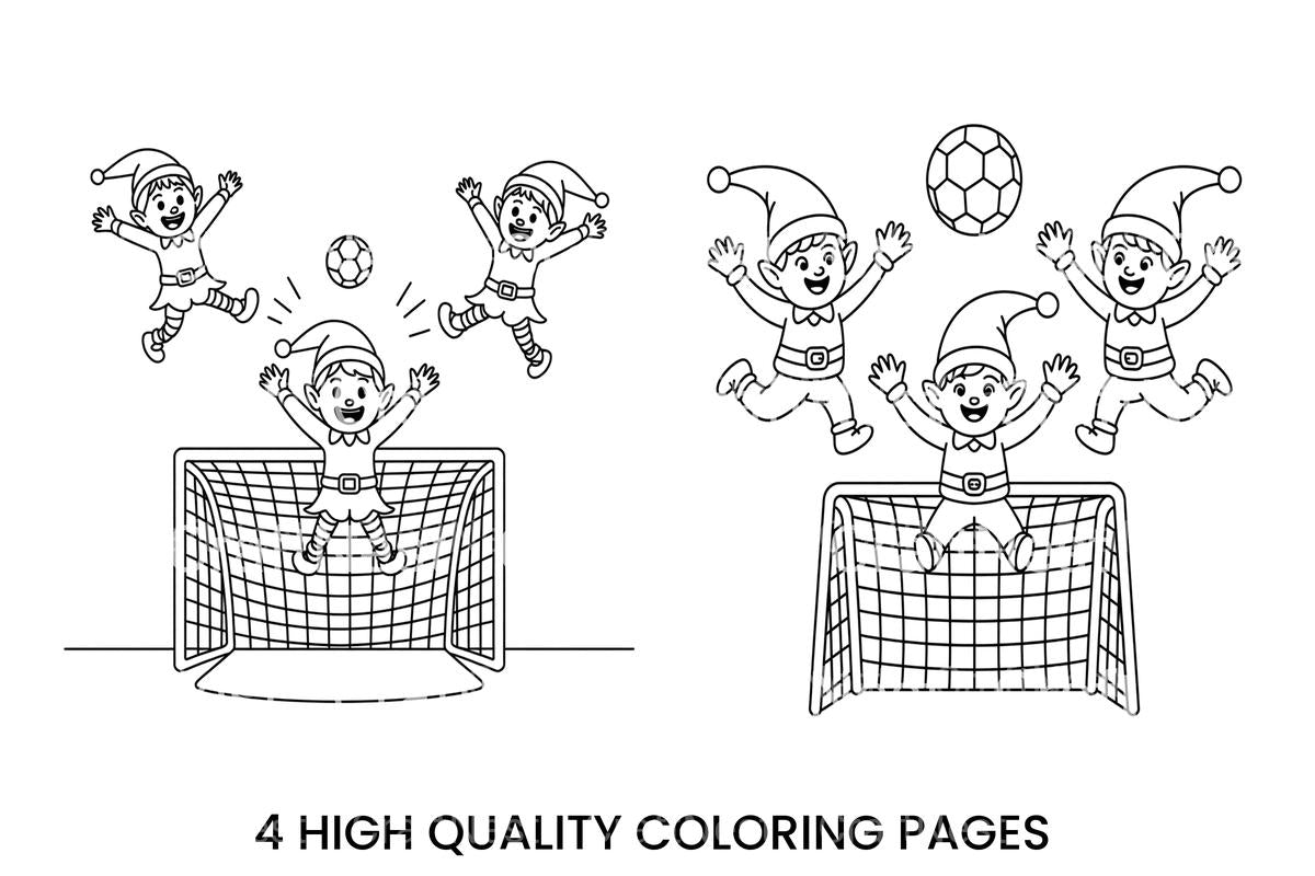 Christmas Elves Playing Soccer Coloring Books