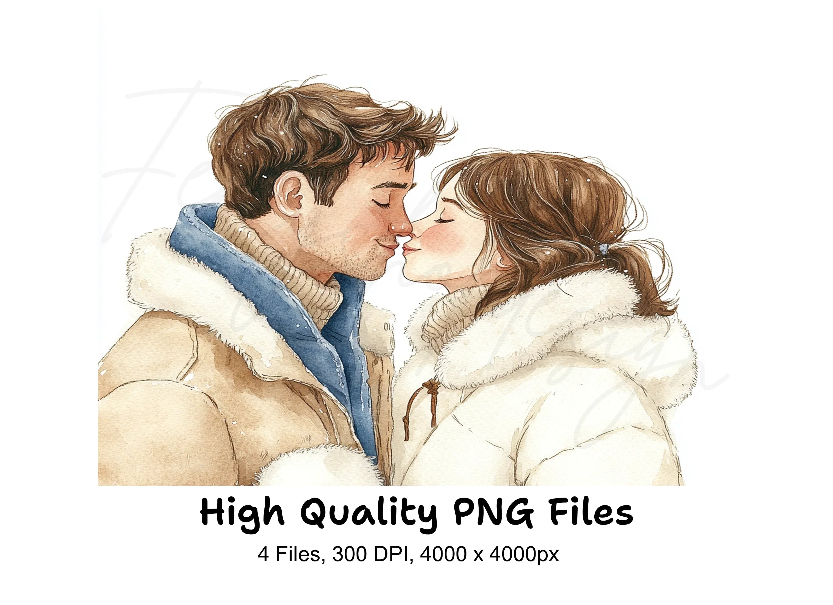 Romantic Winter Couple Kissing Clipart Bundle