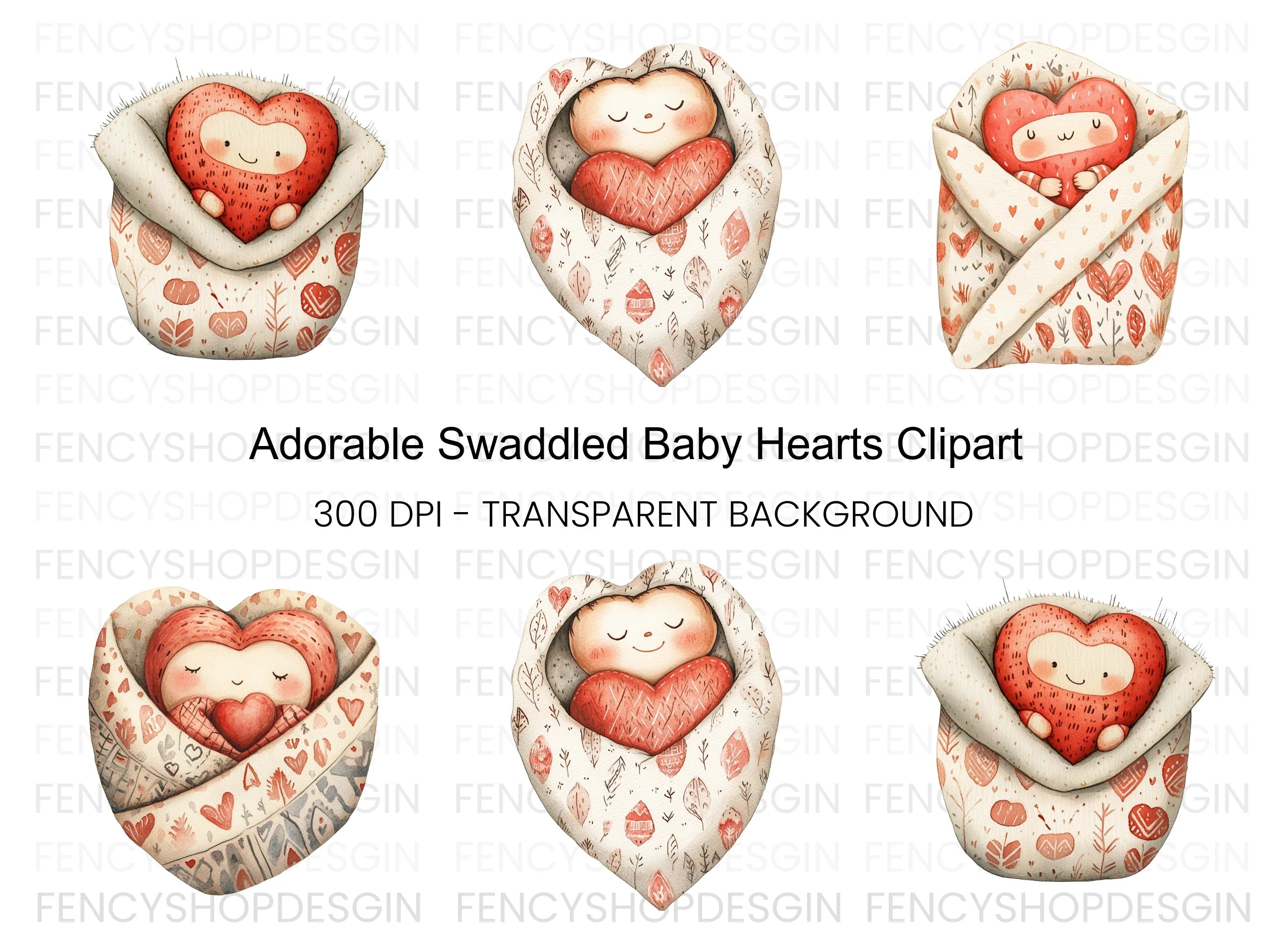 Baby Heart Swaddle Clipart Bundle
