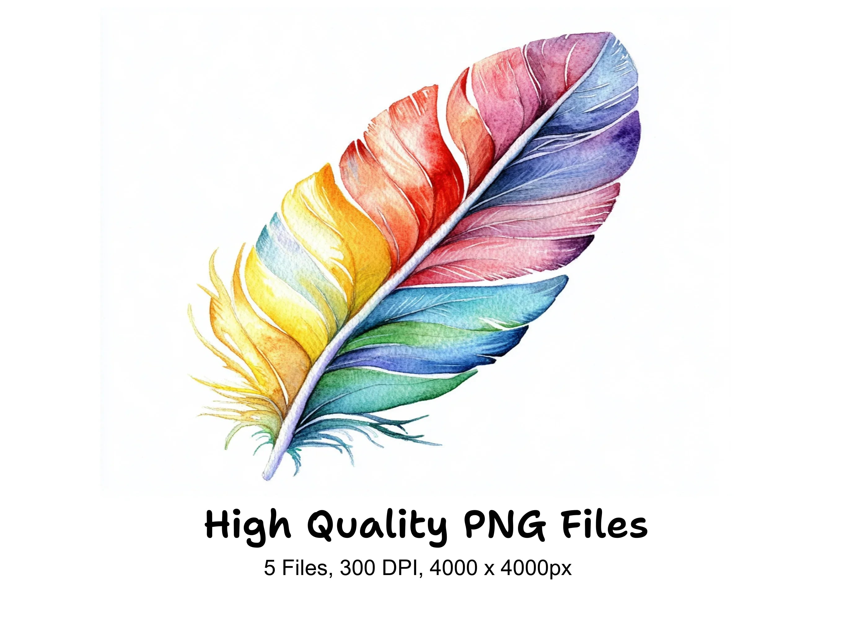 Vibrant Rainbow Feathers Clipart Bundle
