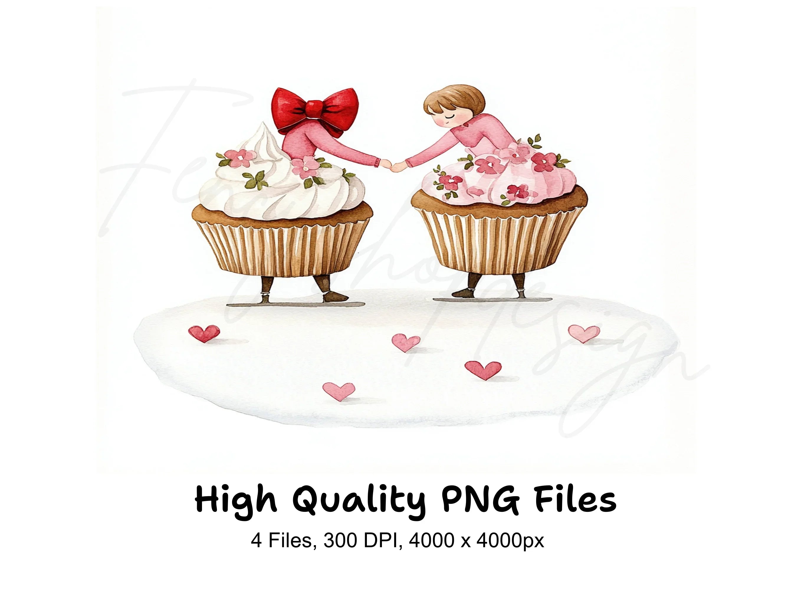 Valentine's Day Cupcake Couple Clipart Bundle
