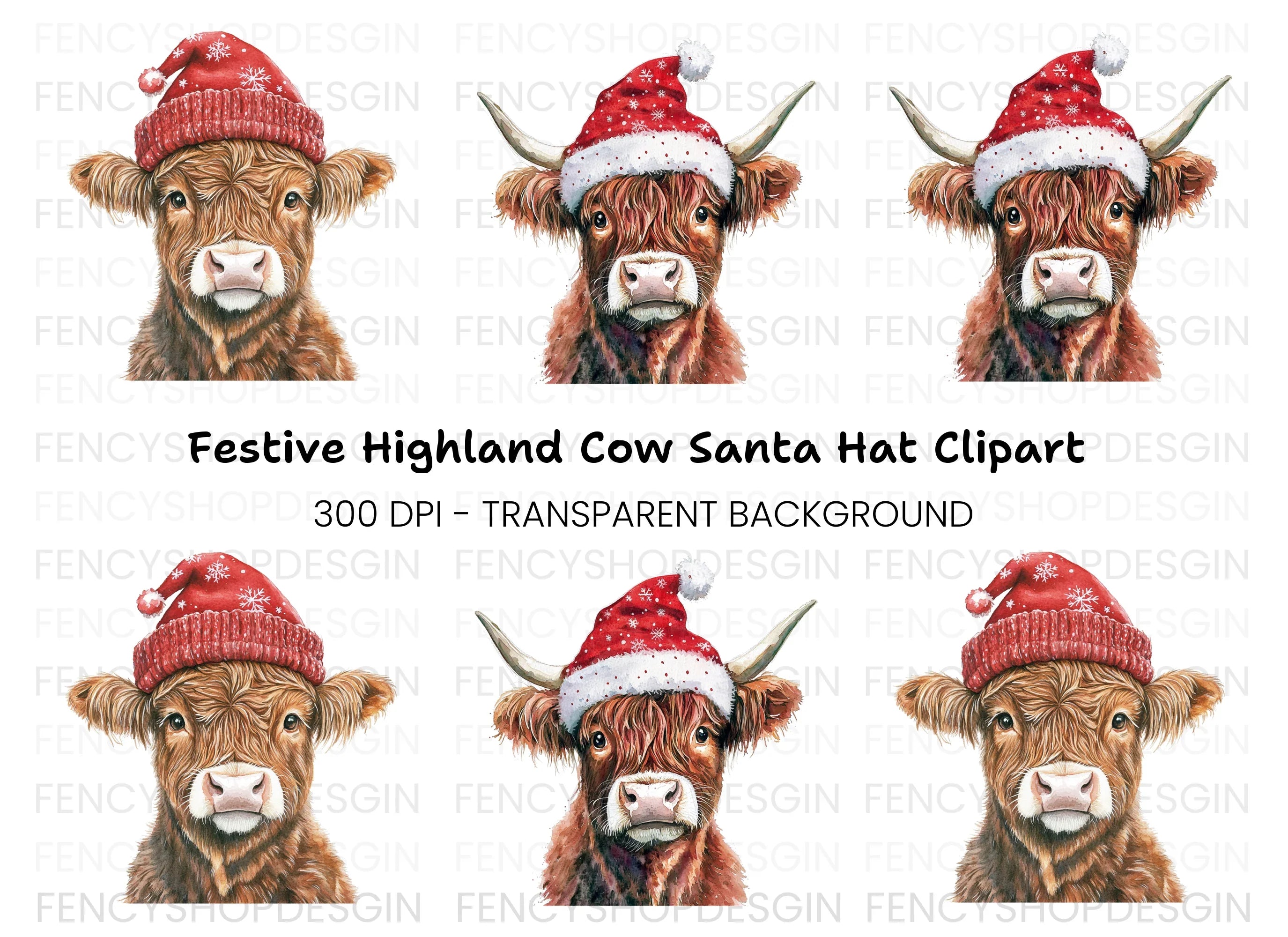 Cute Highland Cow Christmas Clipart Bundle