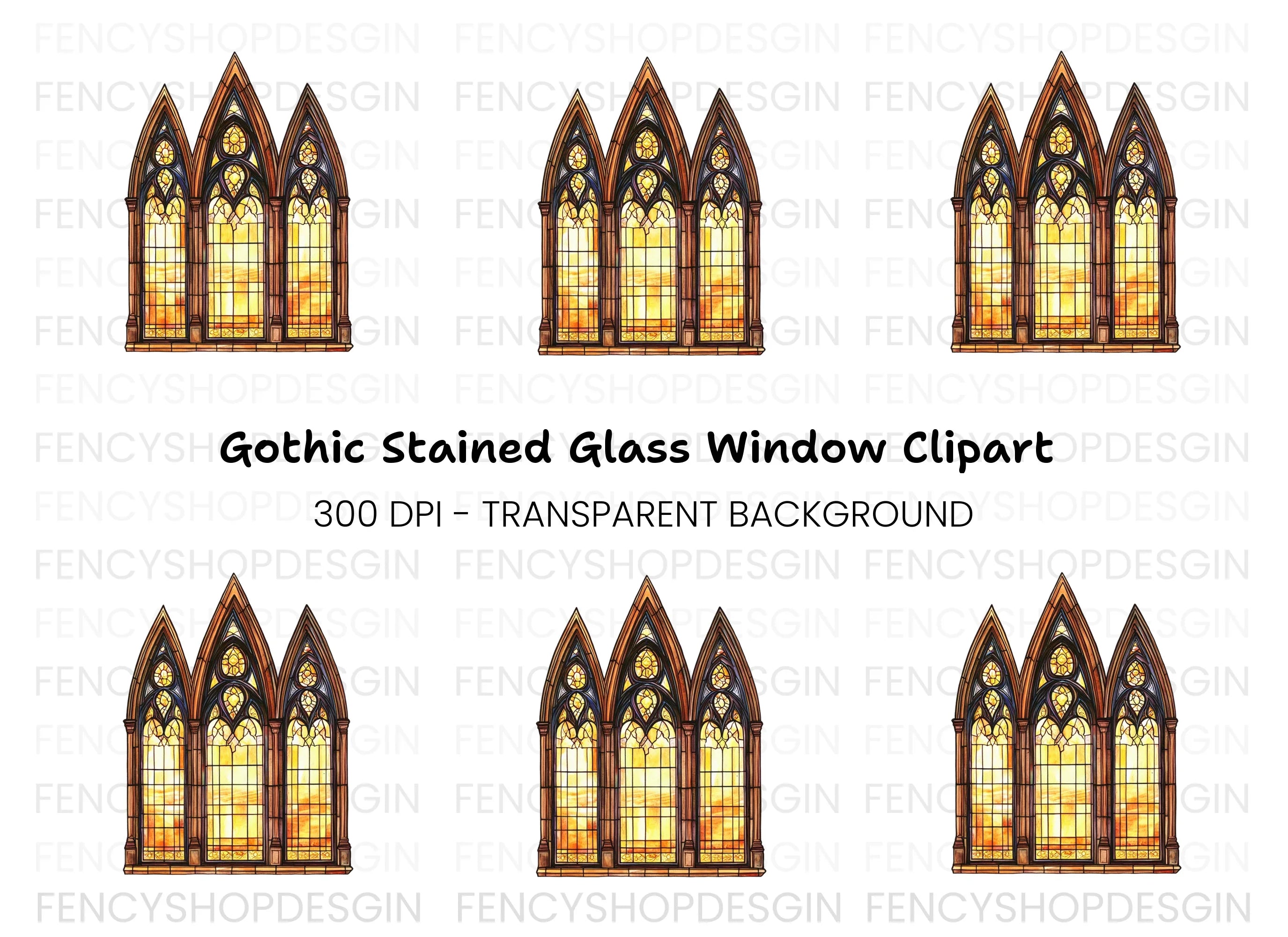 Gothic Stained Glass Window Clipart Bundle