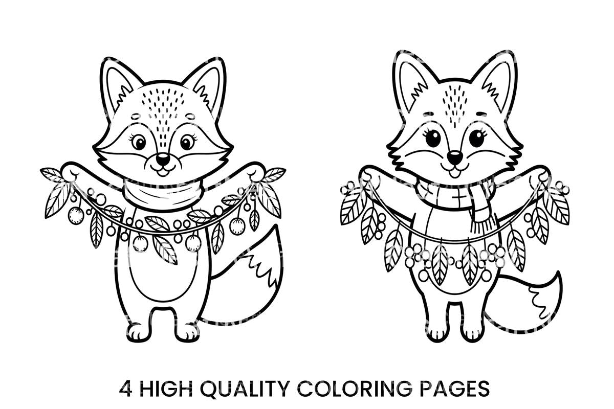 Cute Fox Autumn Garland Coloring Books
