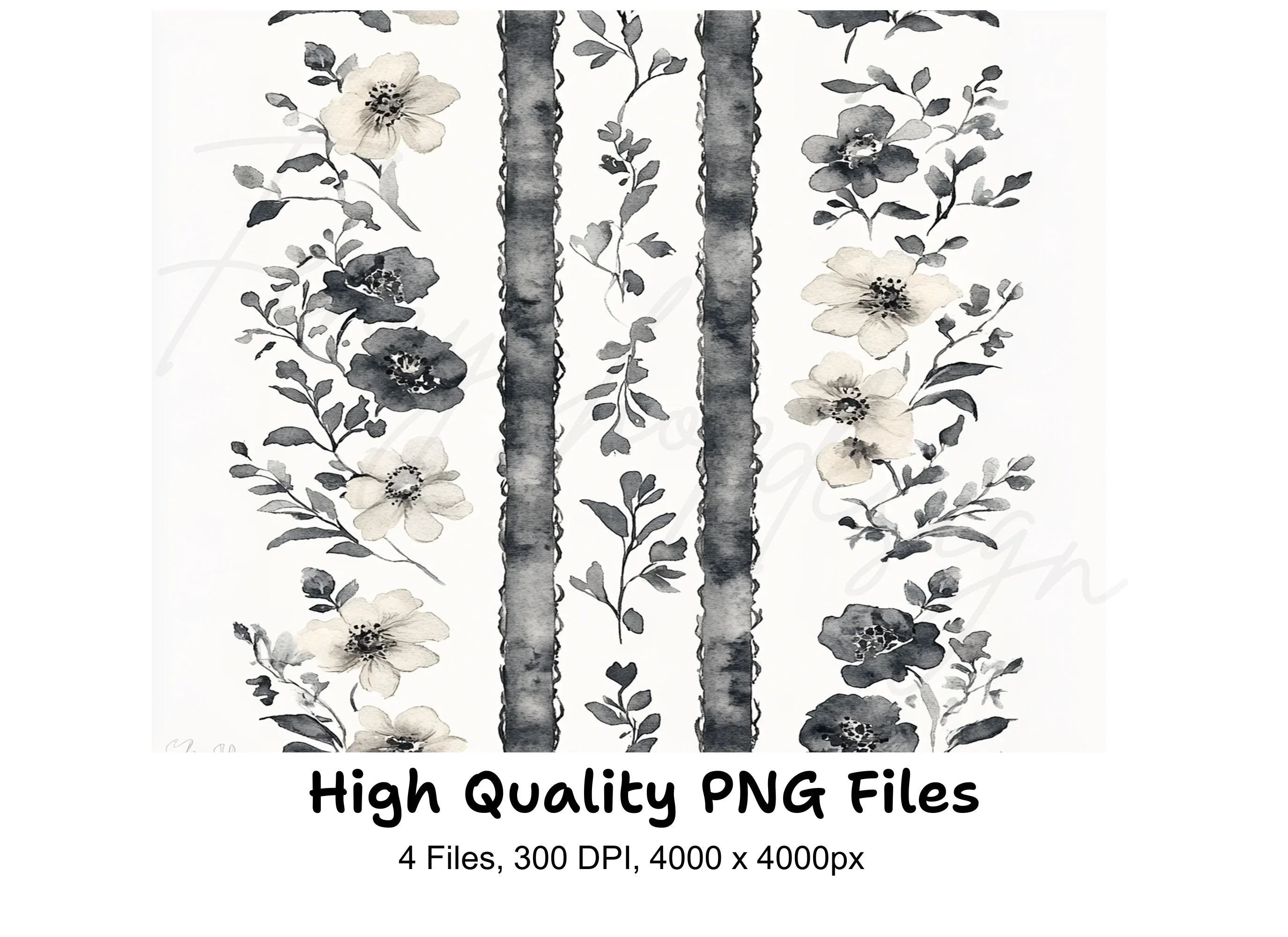 Elegant Floral Striped Seamless Pattern Clipart Bundle