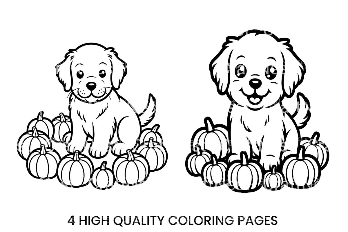 Cute Puppy and Pumpkins Coloring Books