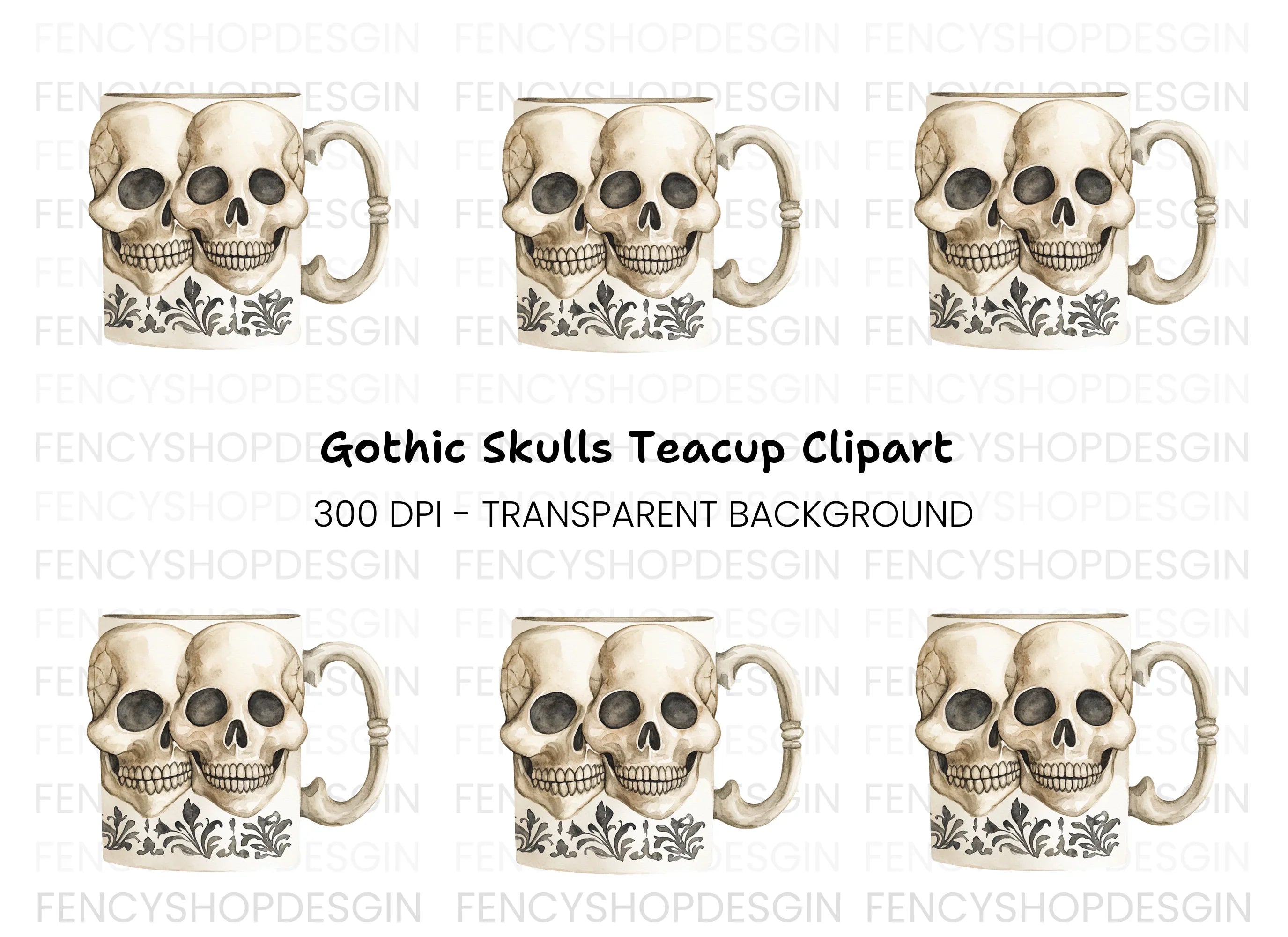 Skull Halloween Decor Clipart Bundle