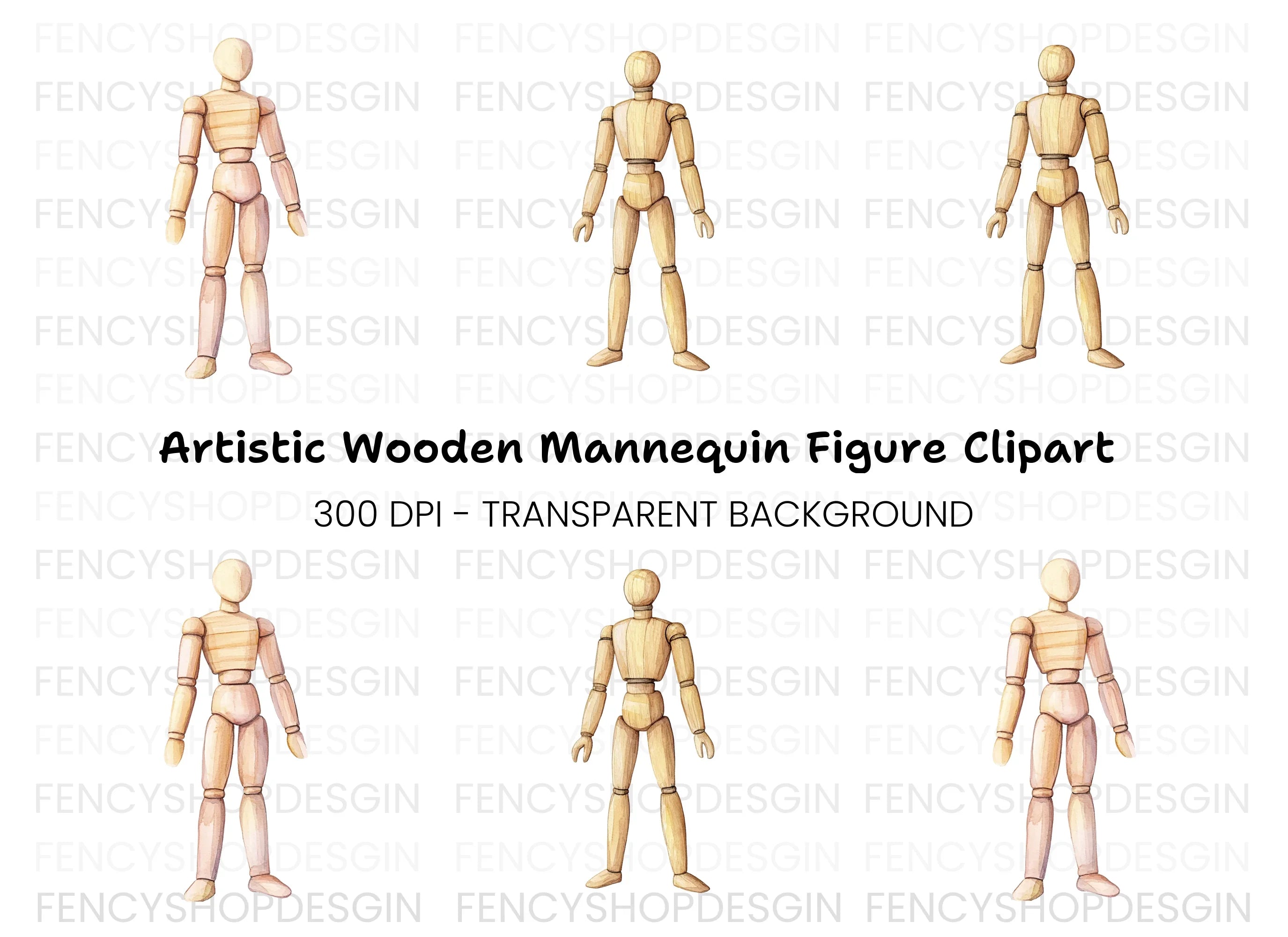 Articulated Wooden Mannequins Clipart Bundle