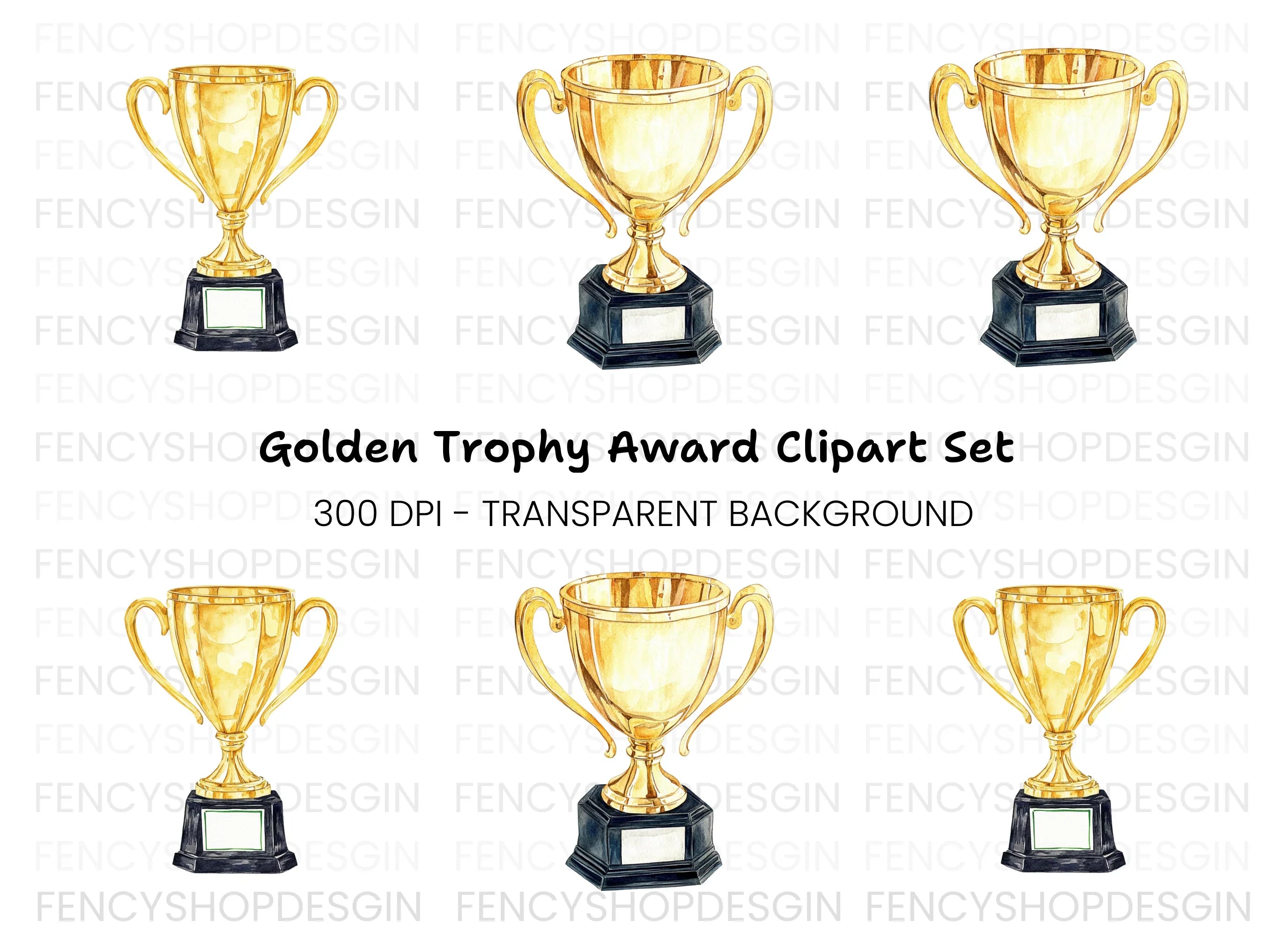 Golden Trophy Awards Clipart Bundle