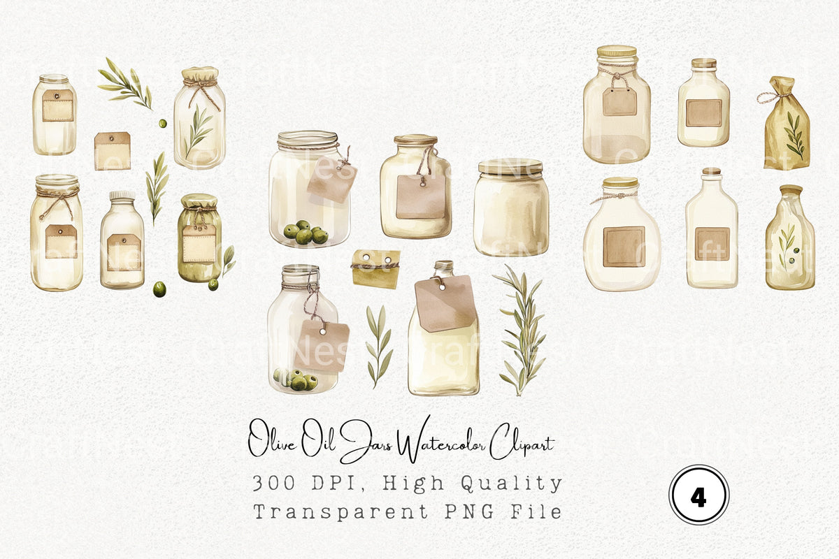 Olive Oil Jars Clipart Bundle