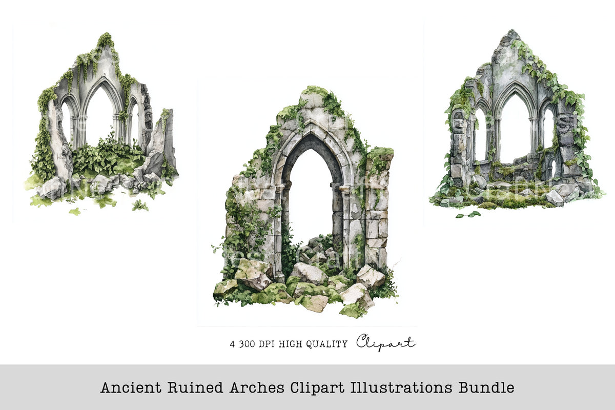 Ancient Ruined Arches Illustrations Clipart Bundle