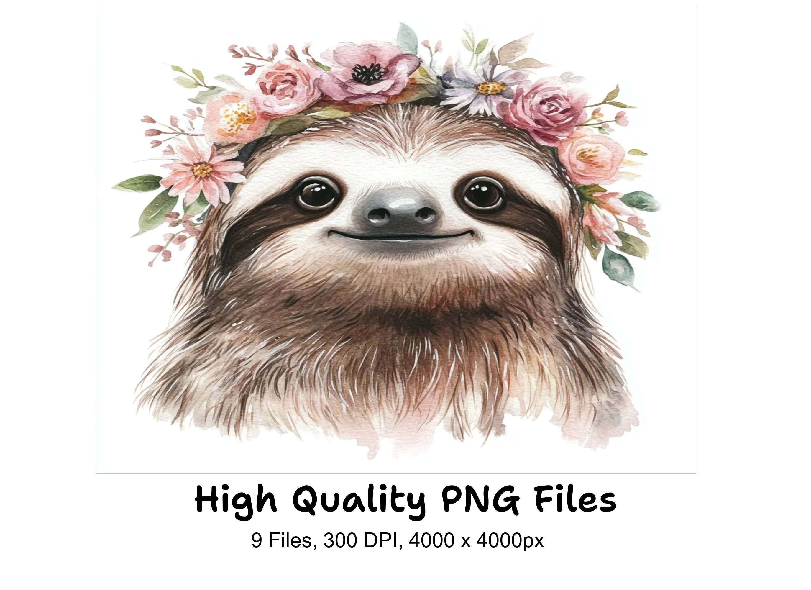 Cute Sloth Floral Wreath Clipart Bundle