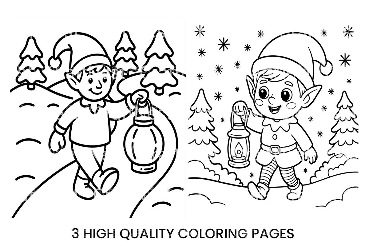Elf Walking in Winter Wonderland Coloring Books