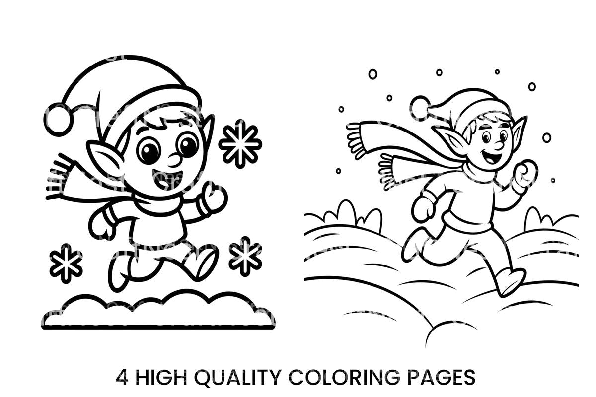 Happy Elf in Snow Coloring Books