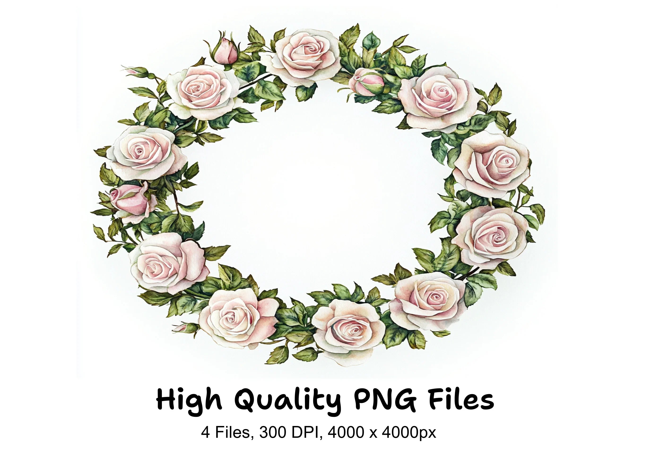 Pink Rose Floral Wreaths Clipart Bundle