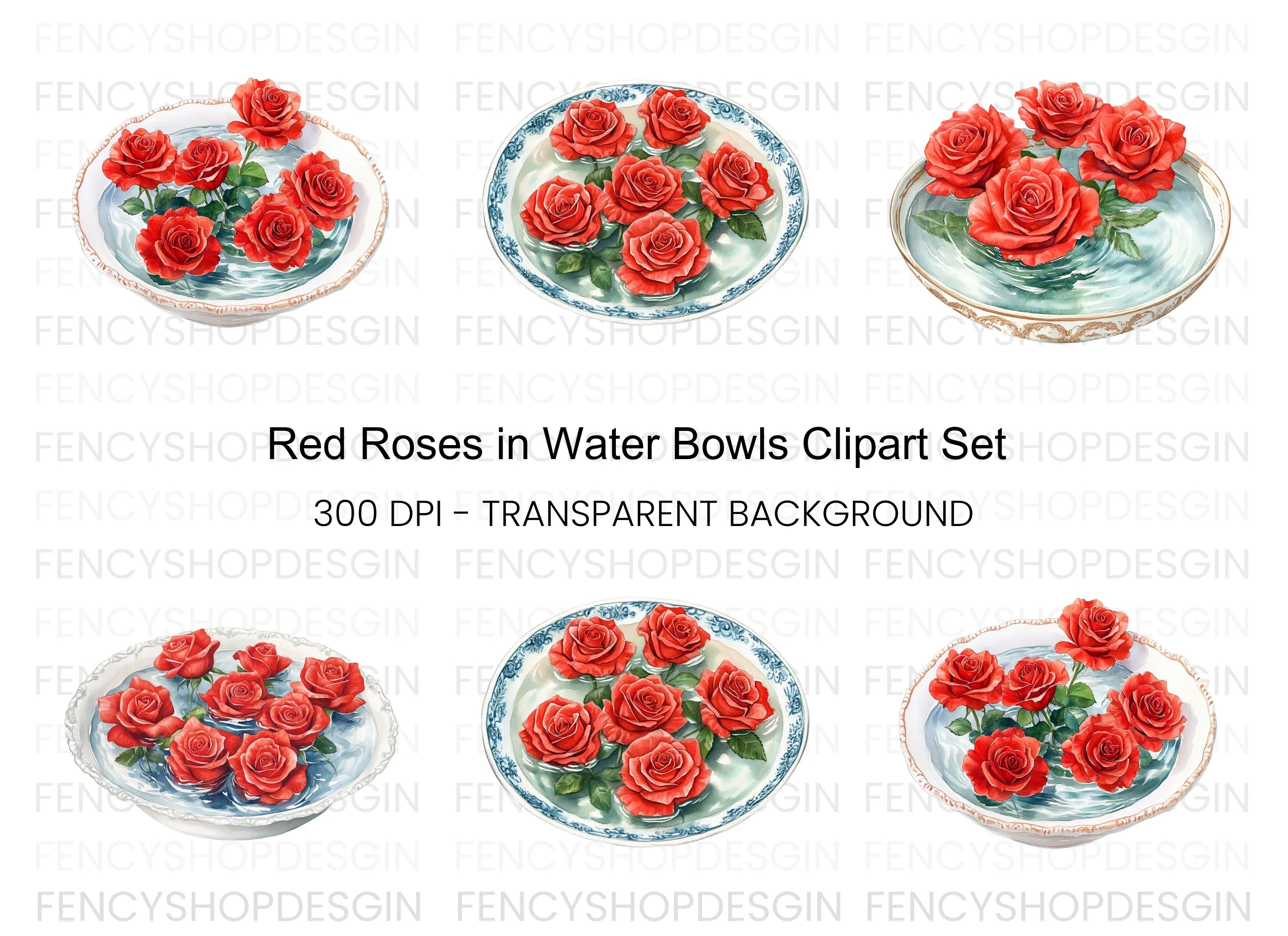 Red Roses Floating Clipart Bundle