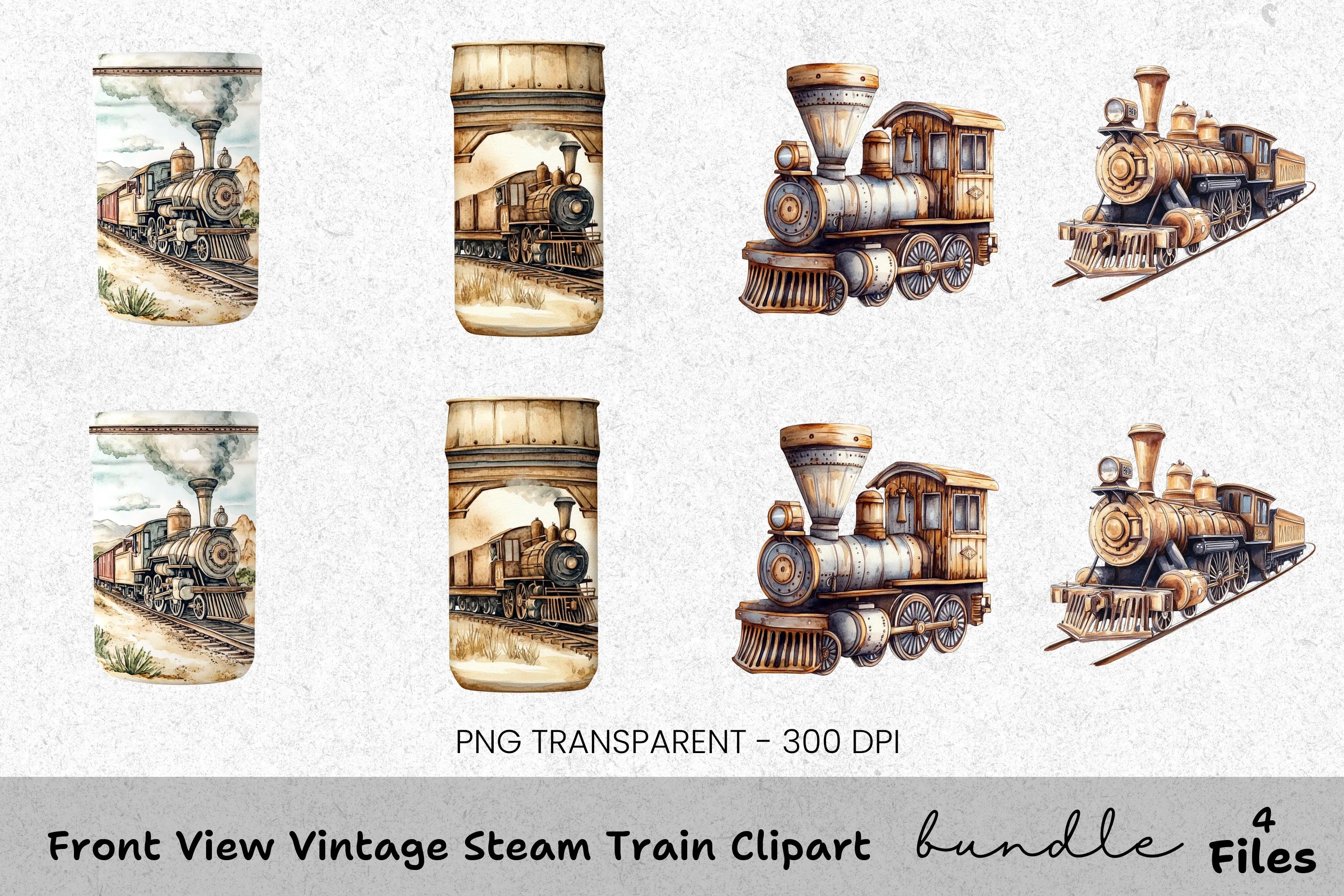 Vintage Steam Train Clipart Bundle