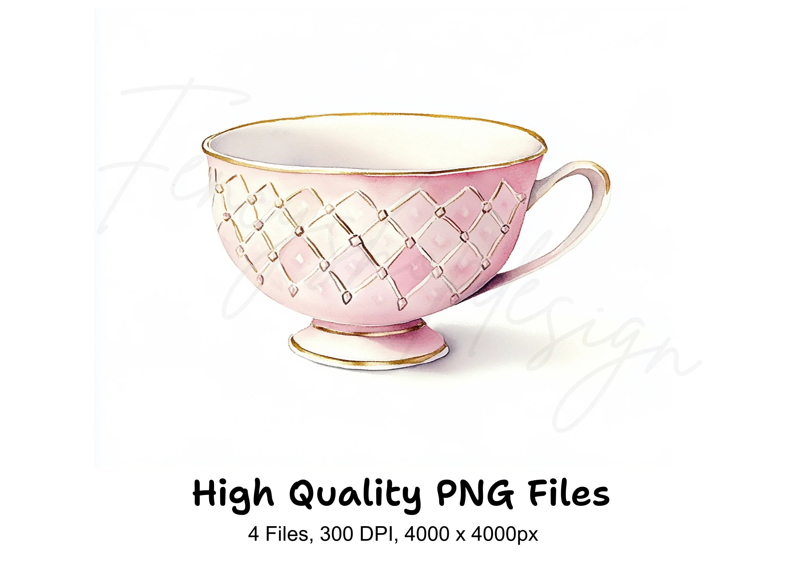 Pink Diamond Pattern Teacup Clipart Bundle