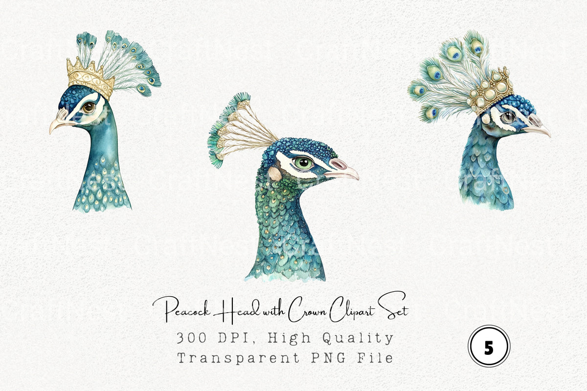 Peacock Head With Crown Clipart Bundle
