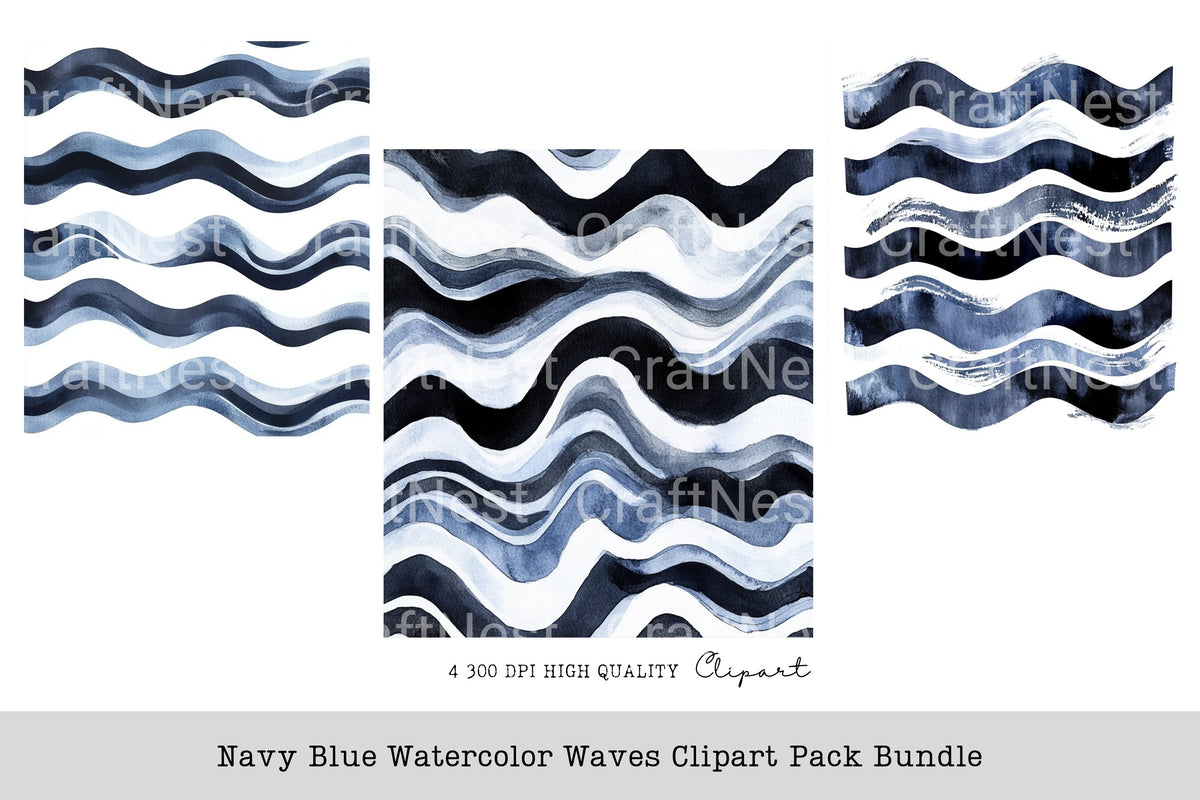 Navy Blue Waves Clipart Bundle