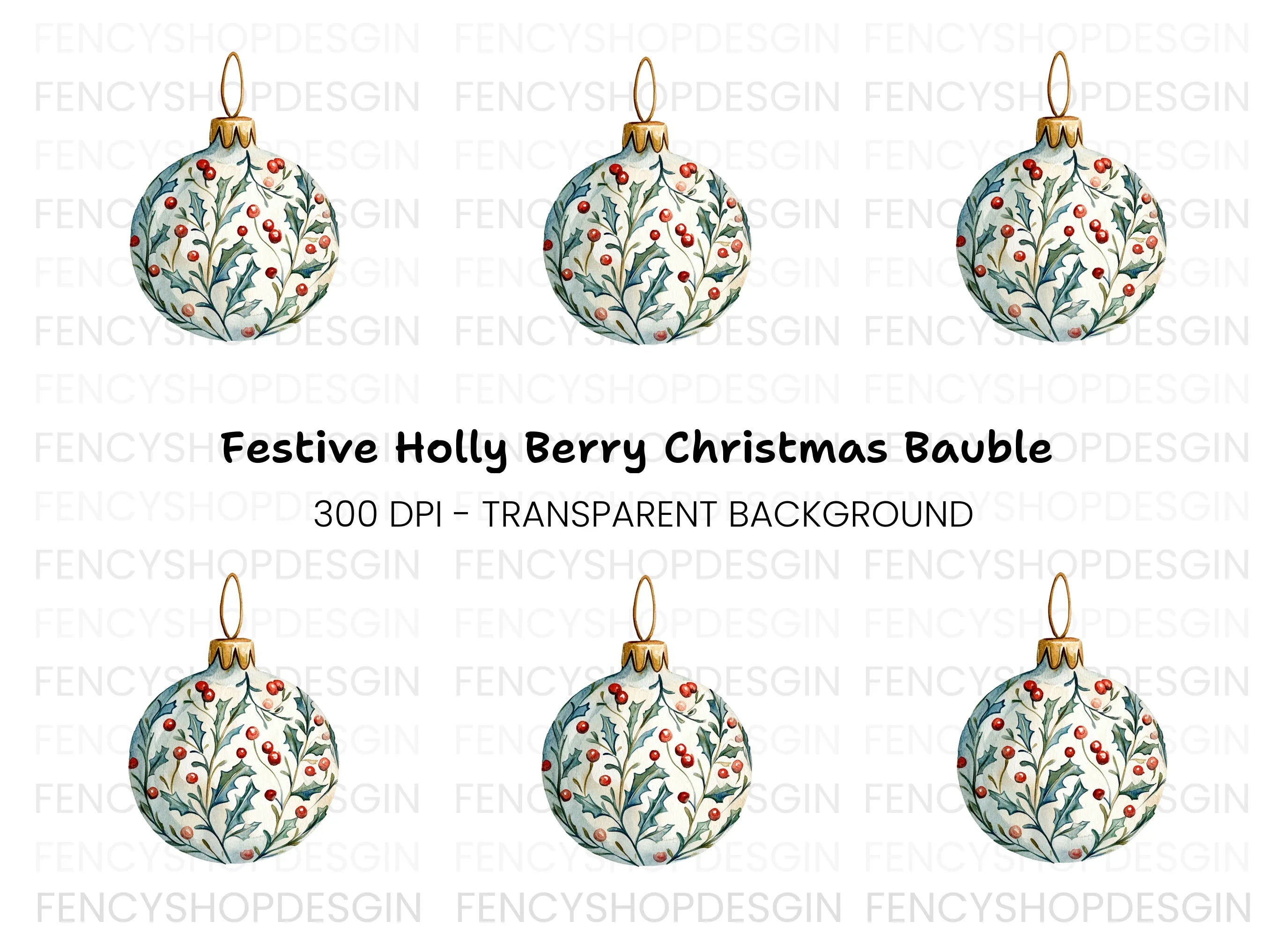 Holly Berry Christmas Ornament Clipart Bundle