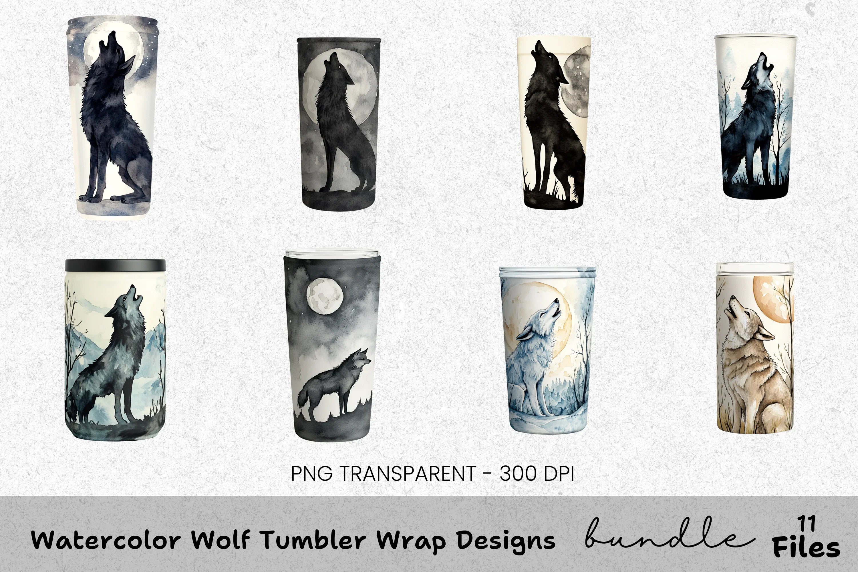 Wolf Tumbler Designs Clipart Bundle