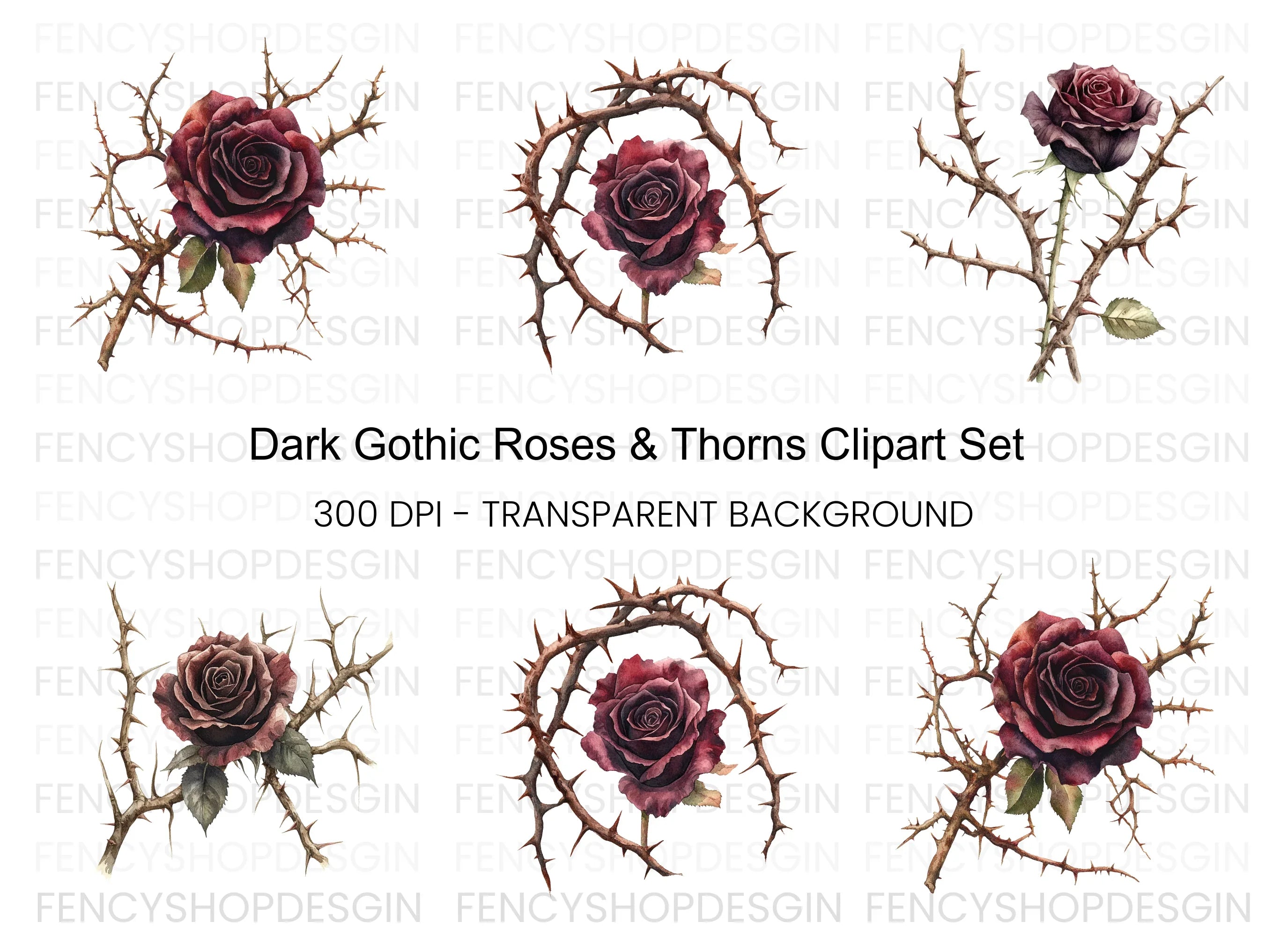 Dark Roses and Thorns Clipart Bundle