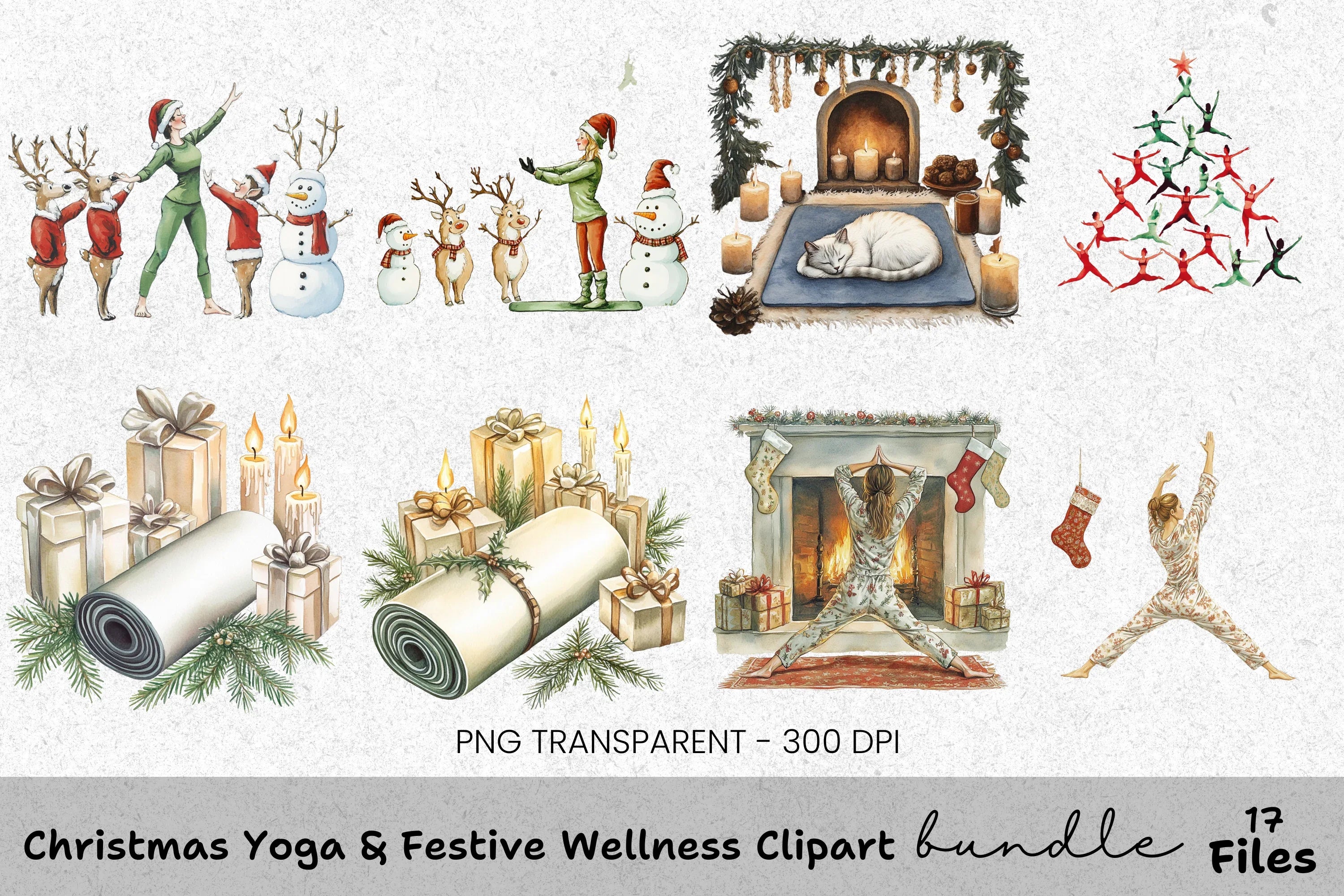 Christmas Yoga Meditation Clipart Bundle