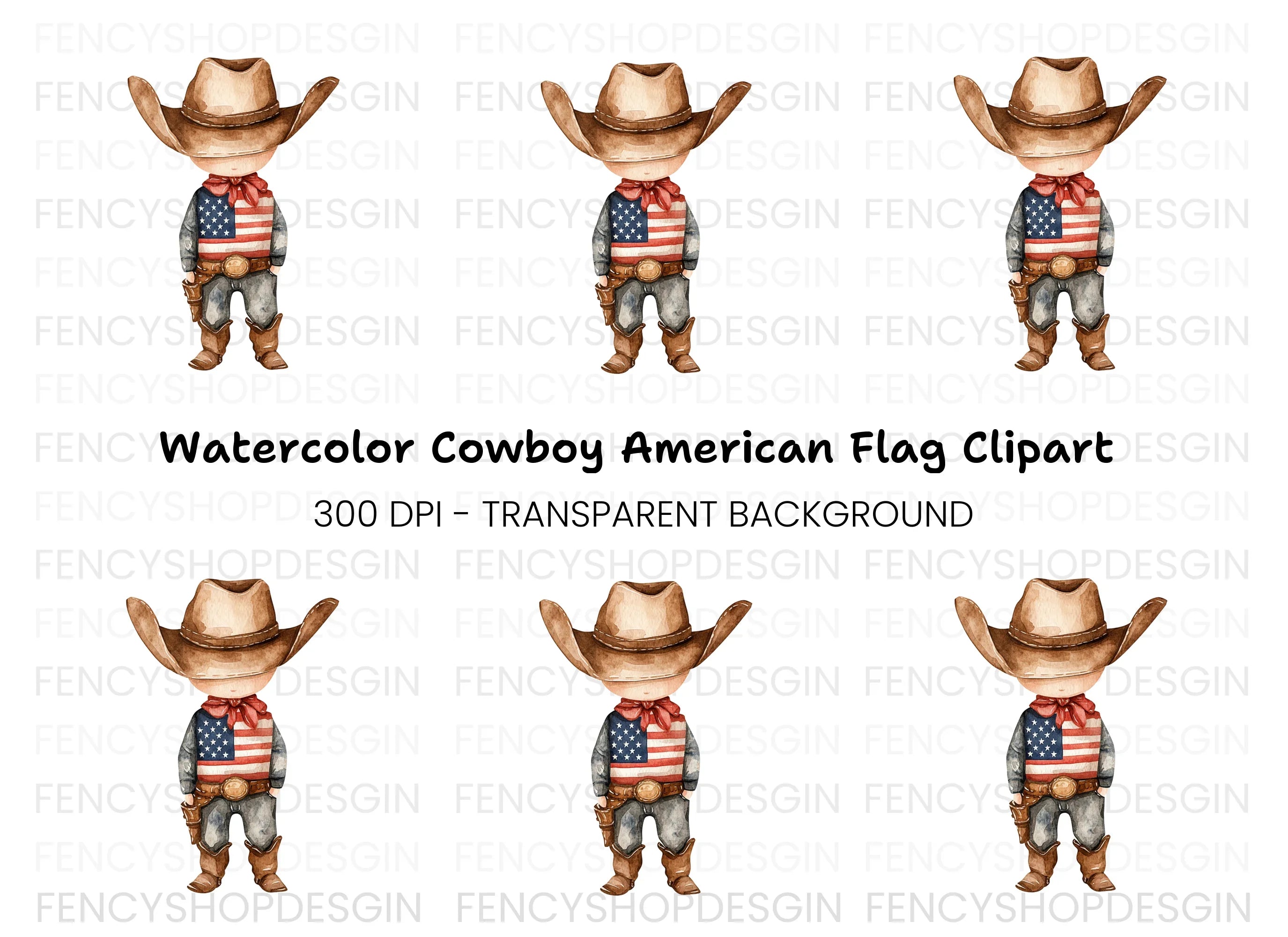 Cute Cowboy with American Flag Clipart Bundle