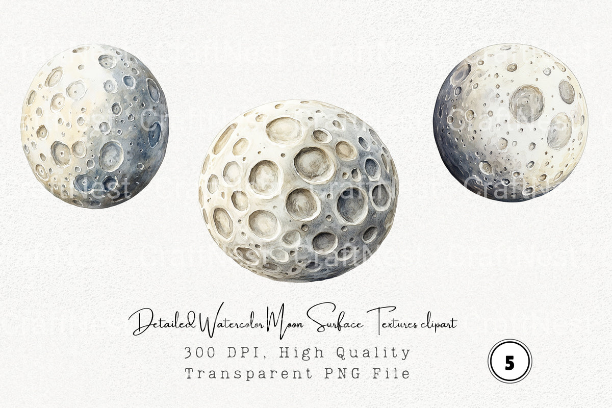 Detailed Moon Surface Textures Clipart Bundle