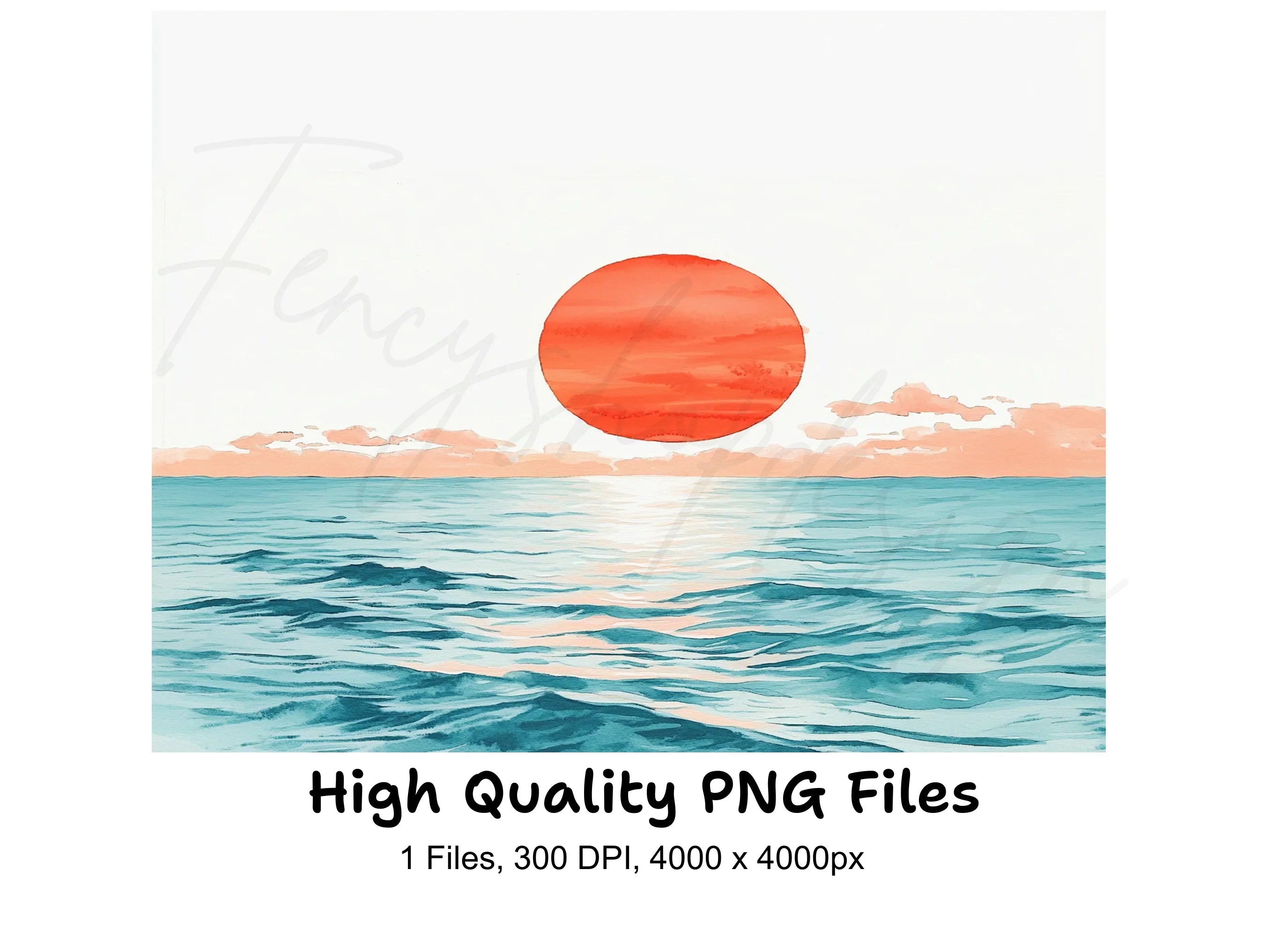 Minimalist Sunset Over Ocean Clipart Bundle