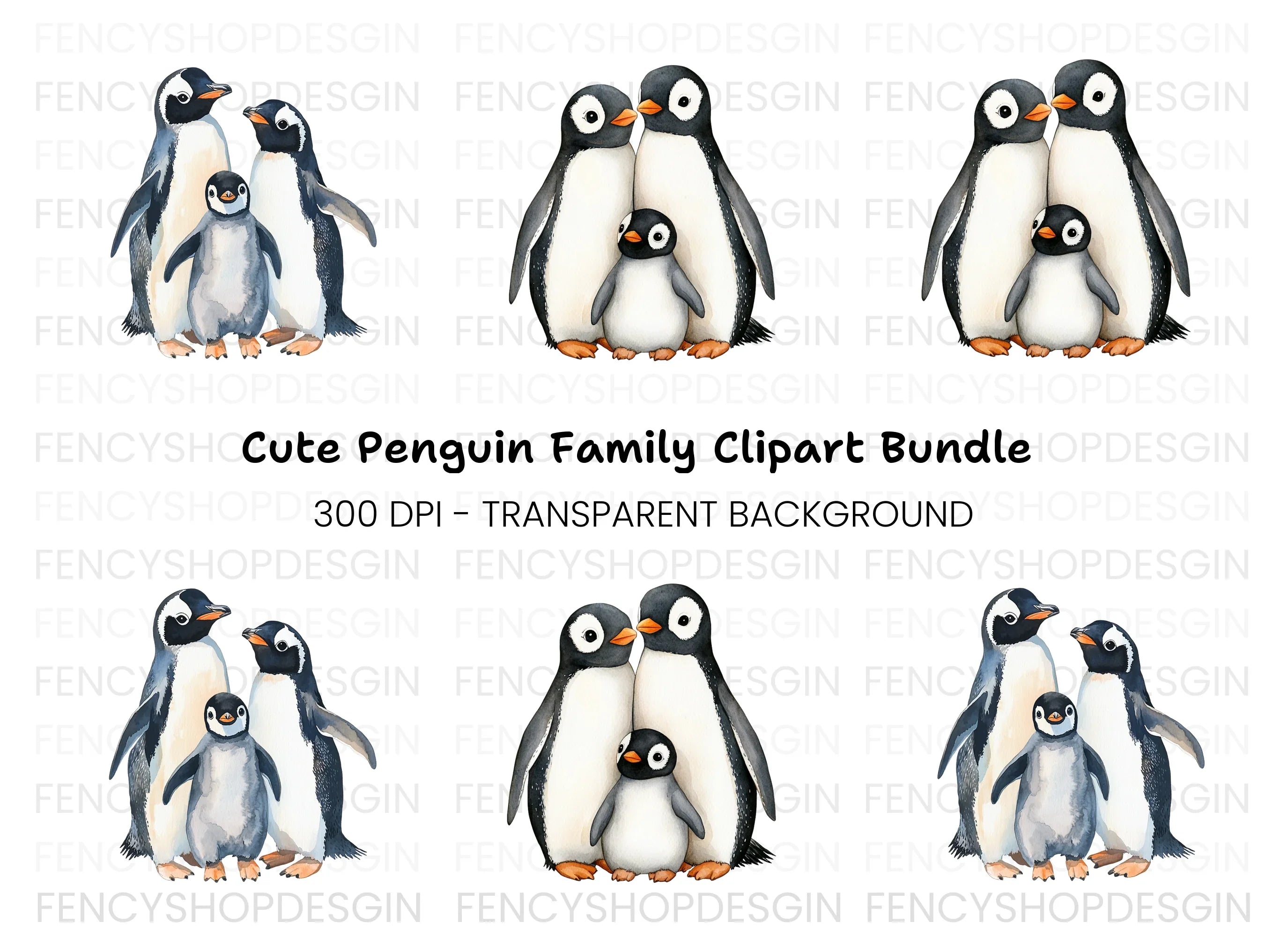 Cute Penguin Family Clipart Bundle
