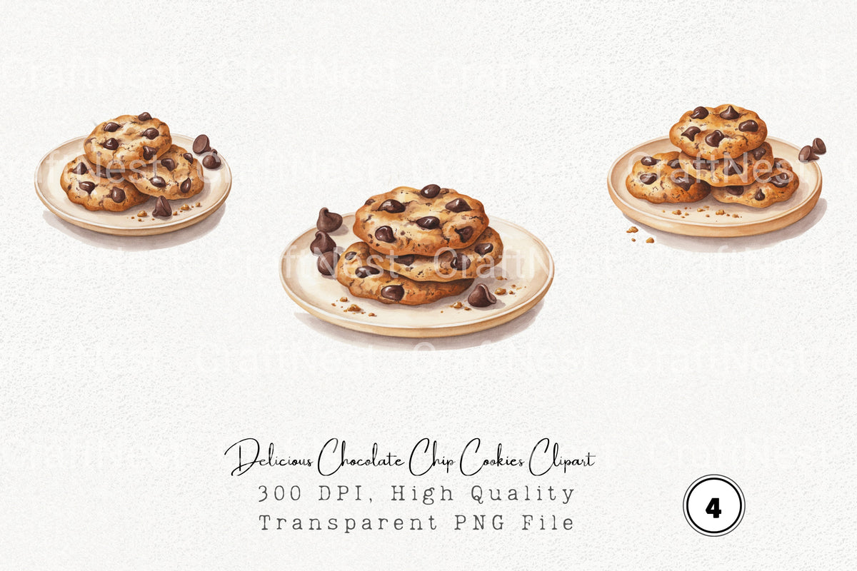 Delicious Chocolate Chip Cookies Clipart Bundle