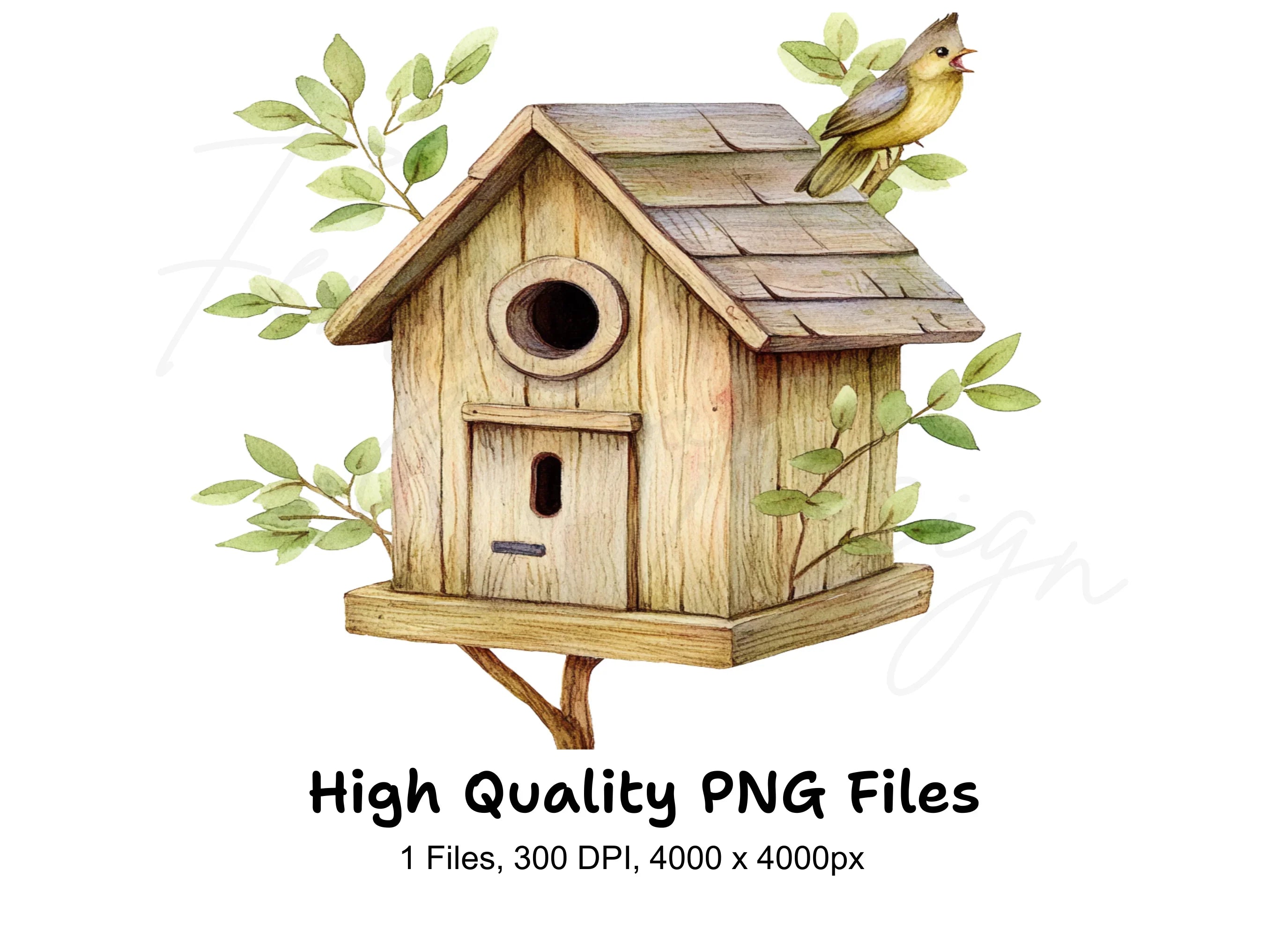 Birdhouse with Singing Bird Clipart Bundle