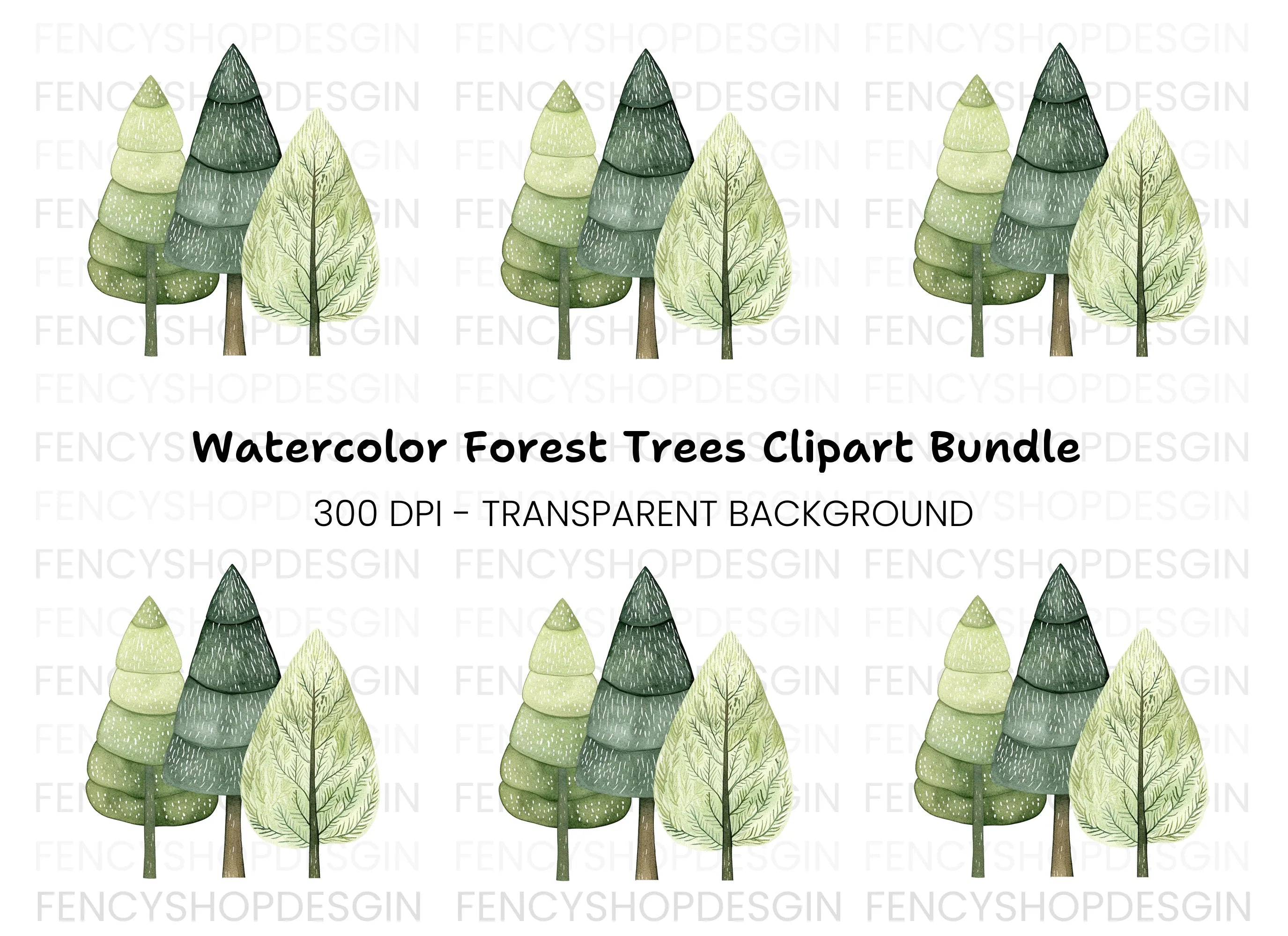 Green Forest Tree Clipart Bundle