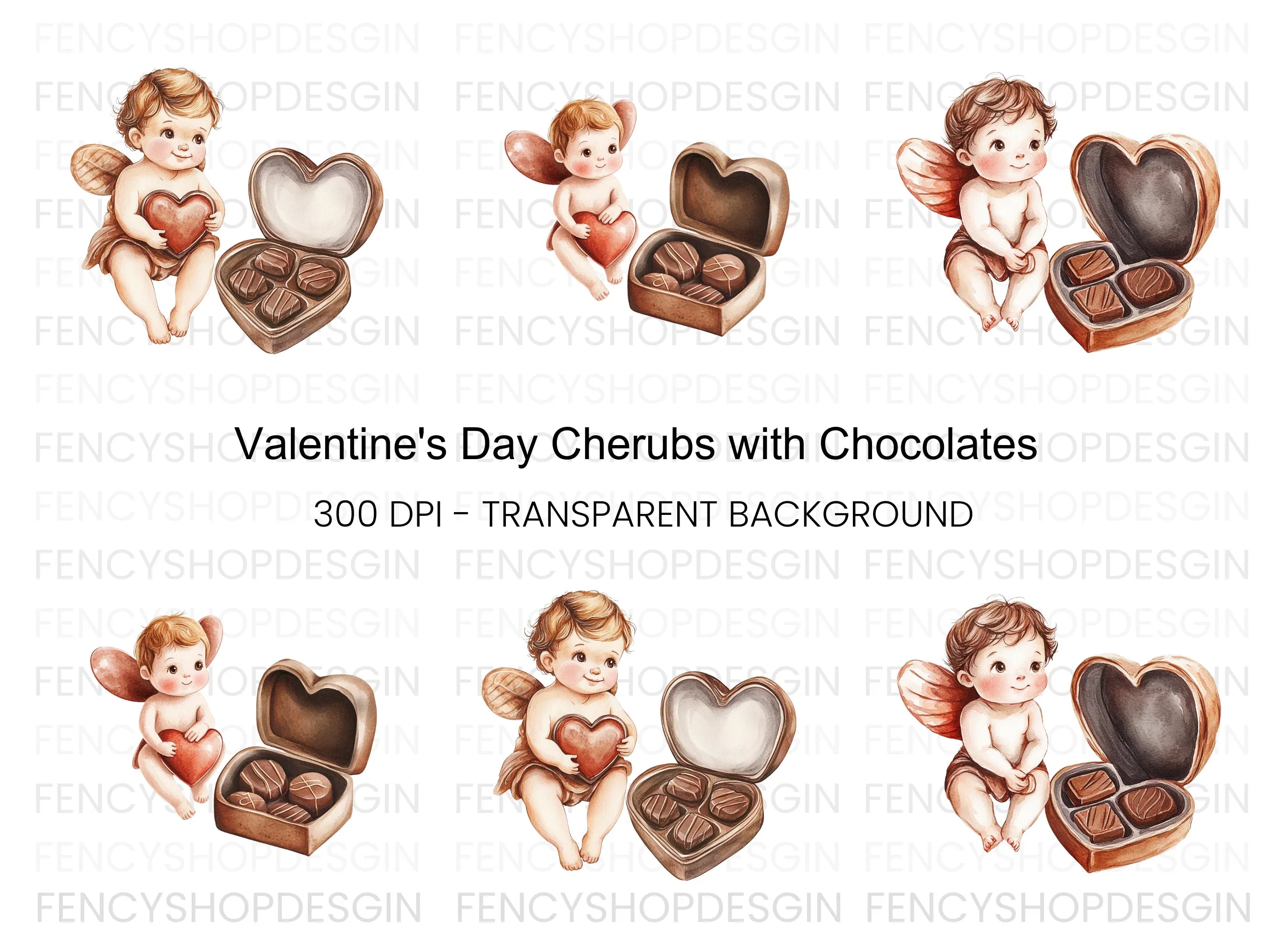 Valentine Cherubs Chocolate Box Clipart Bundle