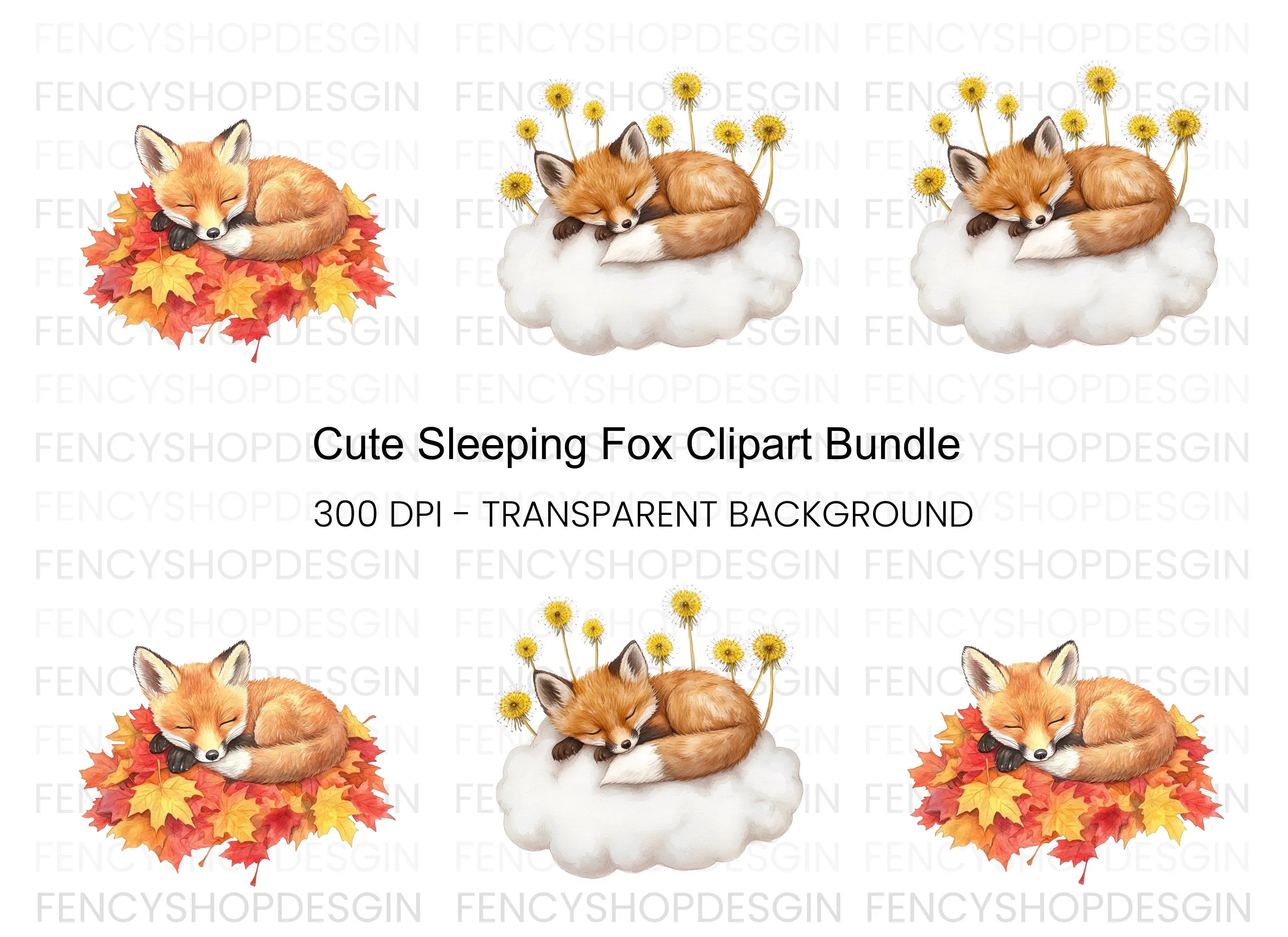 Sleeping Fox Clipart Bundle