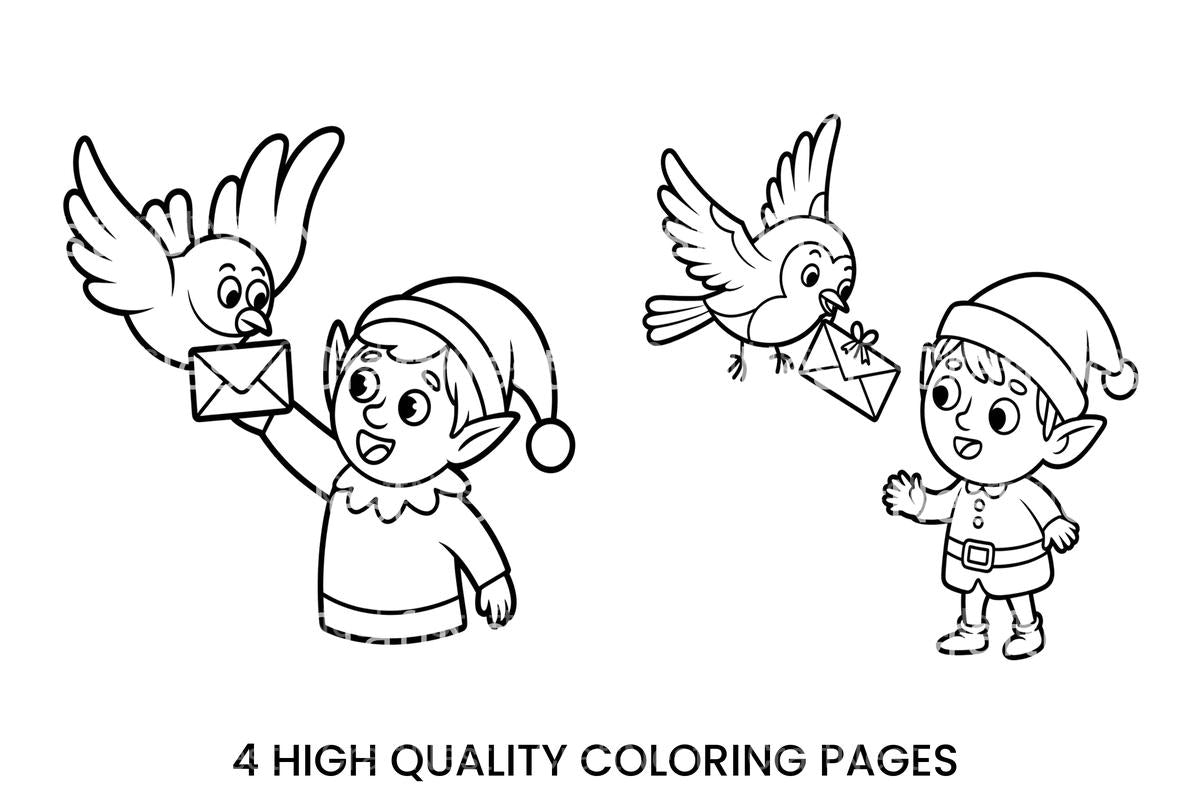 Christmas Elf with Bird Coloring Books