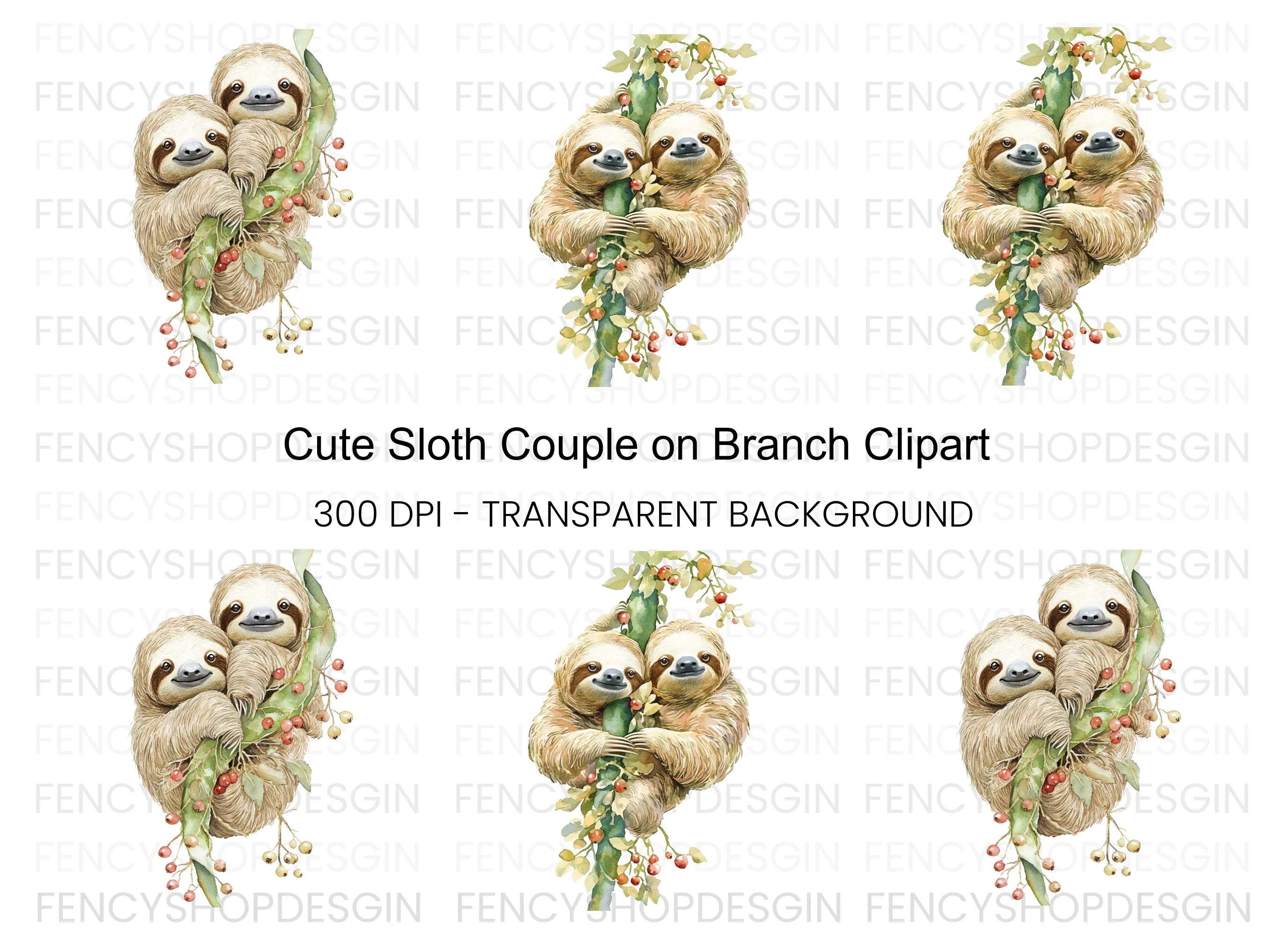 Cute Sloth Family Clipart Bundle