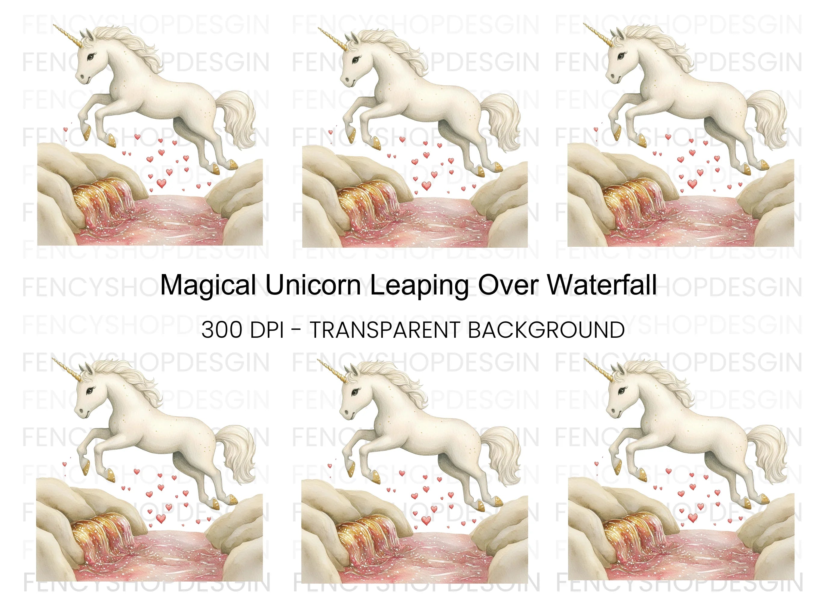 Magical Unicorn Jumping Over Stream Clipart Bundle